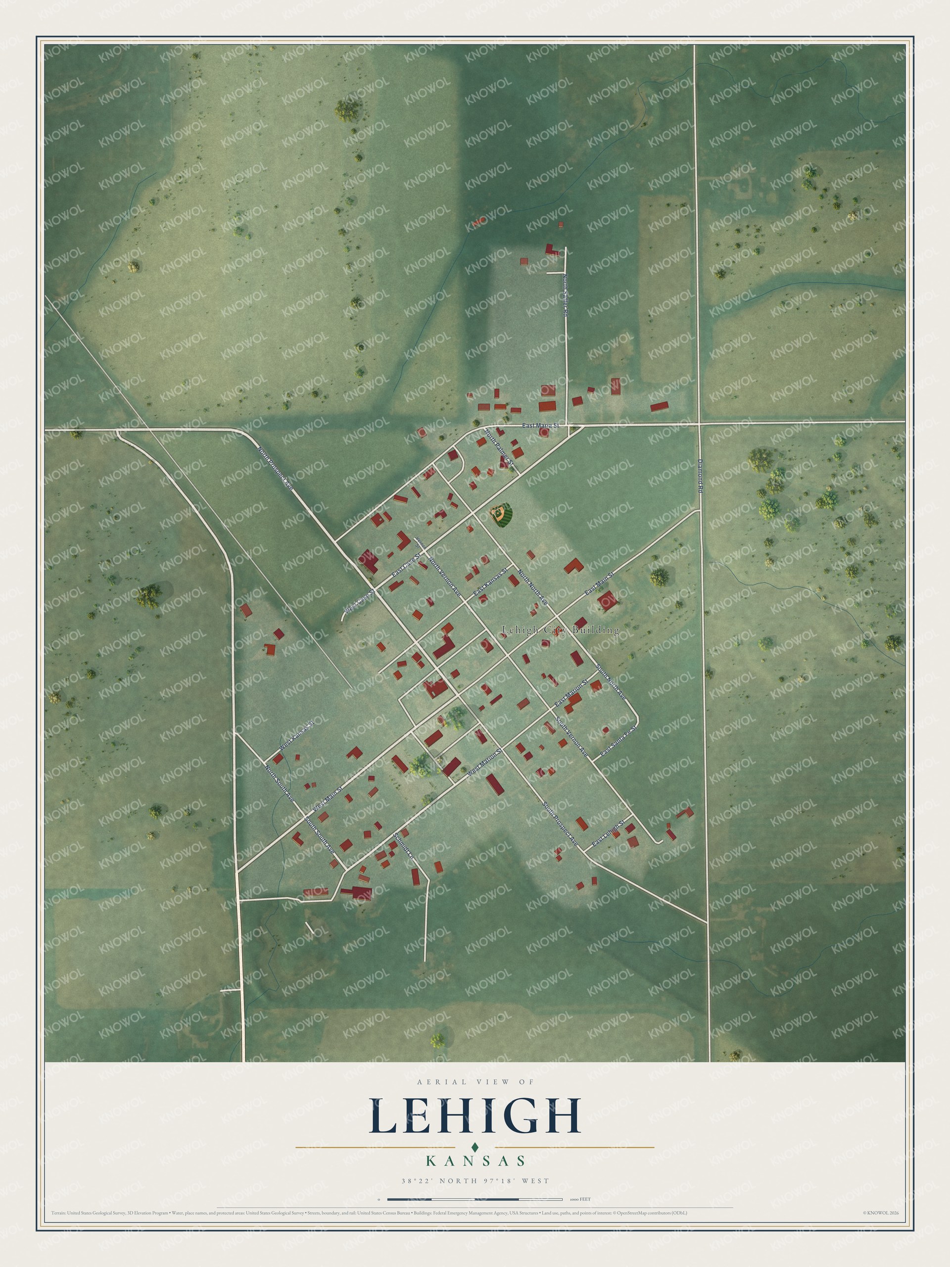Watermarked full-map preview of Lehigh, Kansas