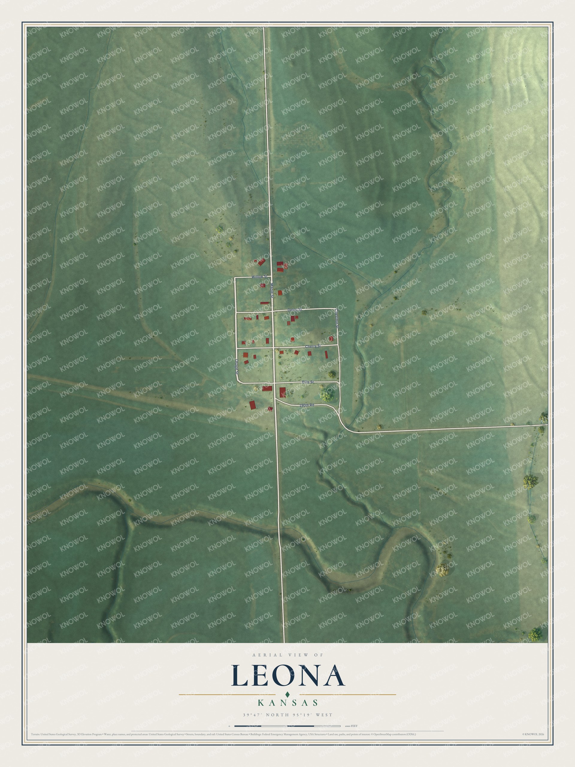 Watermarked full-map preview of Leona, Kansas