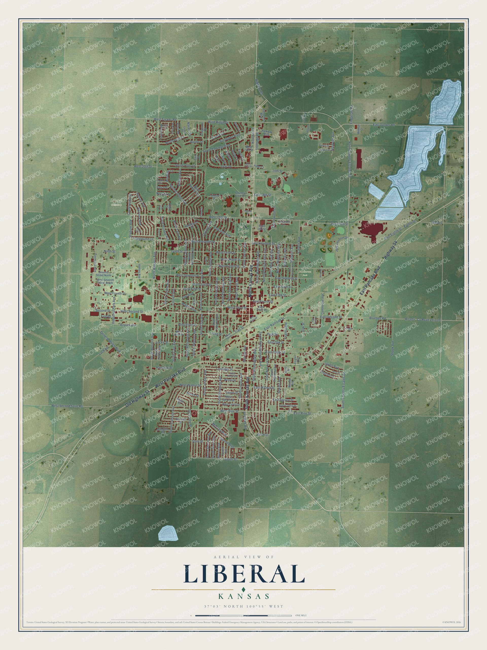 Watermarked full-map preview of Liberal, Kansas
