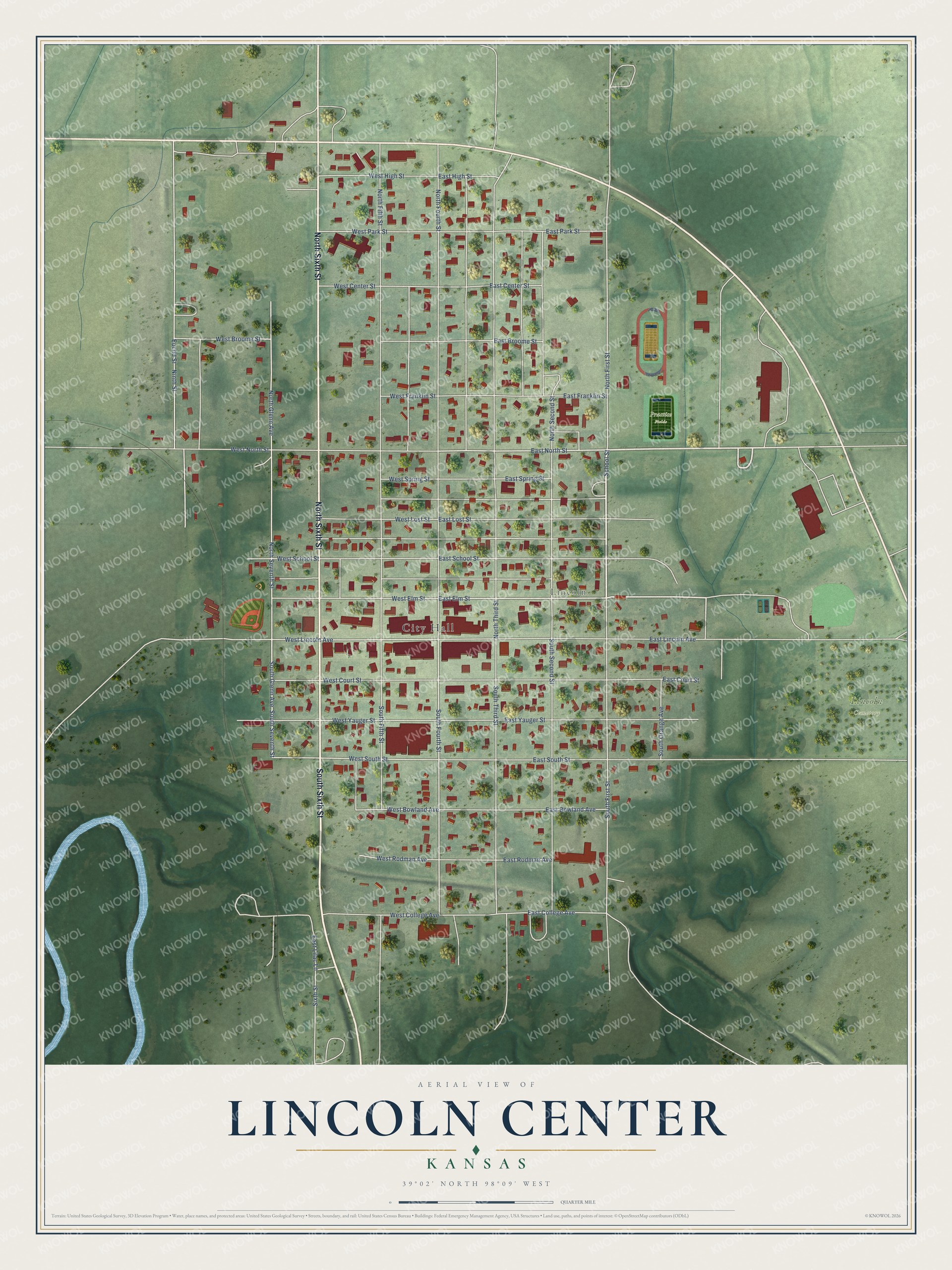 Watermarked full-map preview of Lincoln Center, Kansas