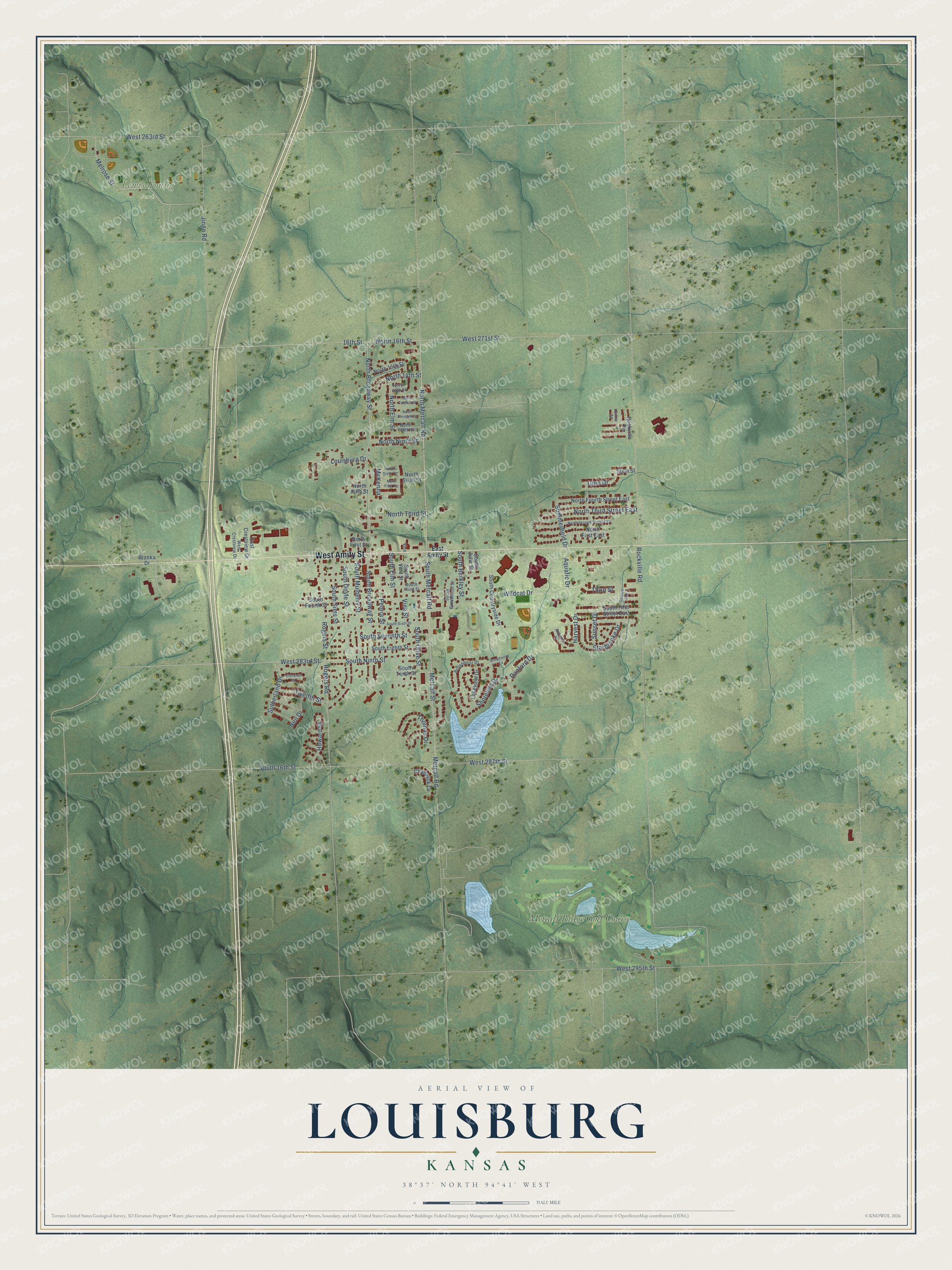 Watermarked full-map preview of Louisburg, Kansas