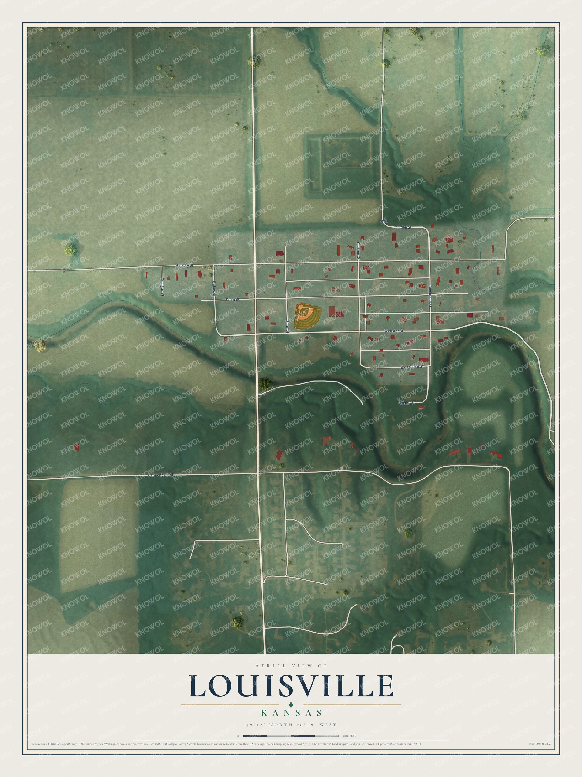 Watermarked full-map preview of Louisville, Kansas