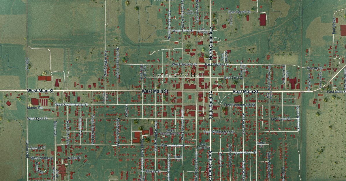 Map of Lyons, Kansas in 2026