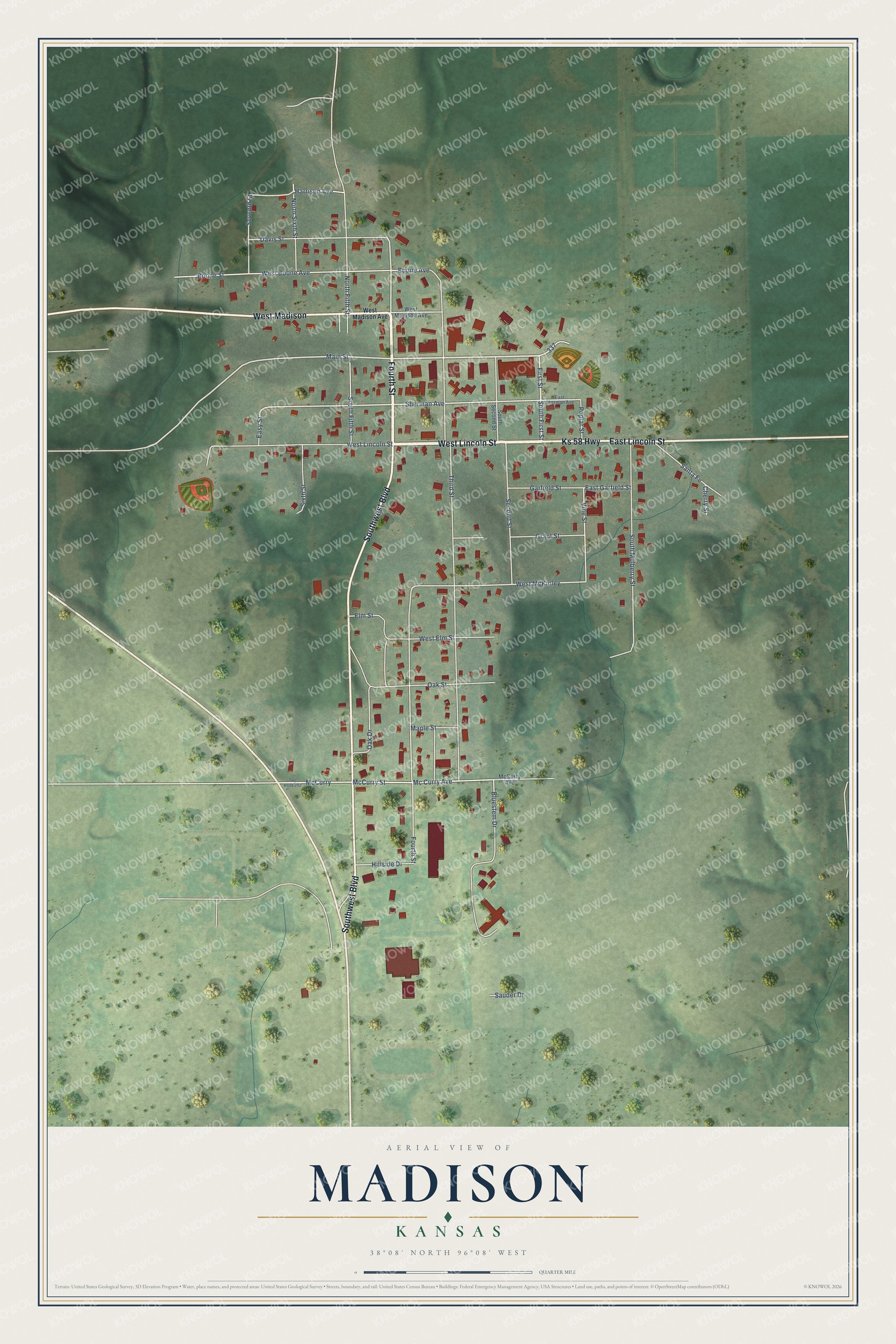 Watermarked full-map preview of Madison, Kansas