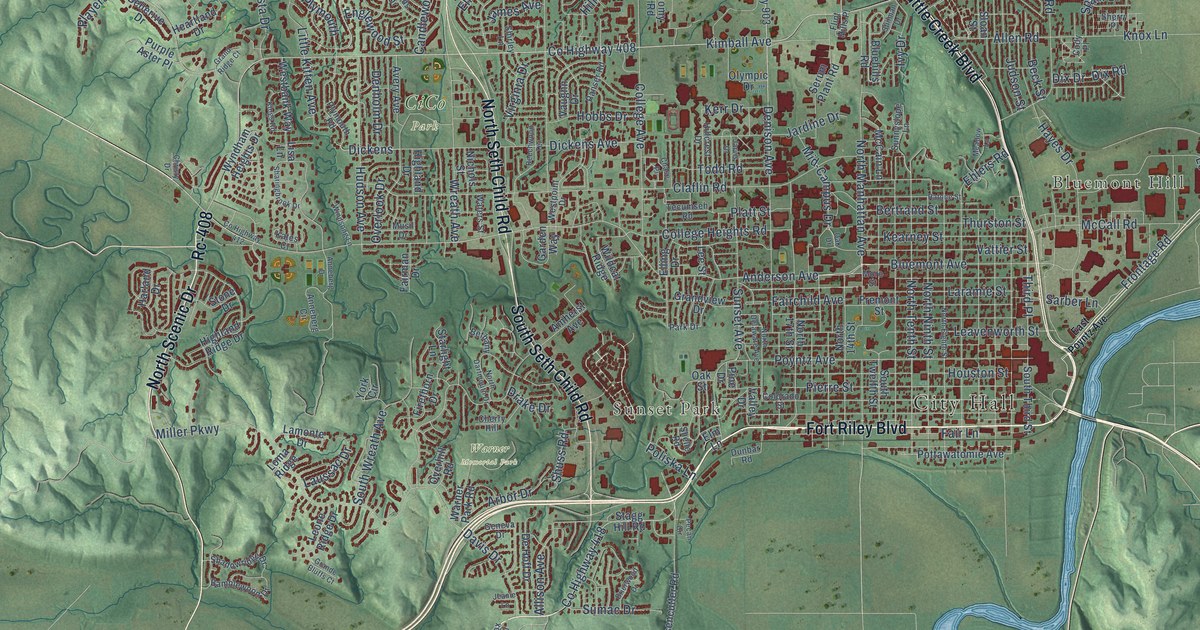 Map of Manhattan, Kansas in 2026