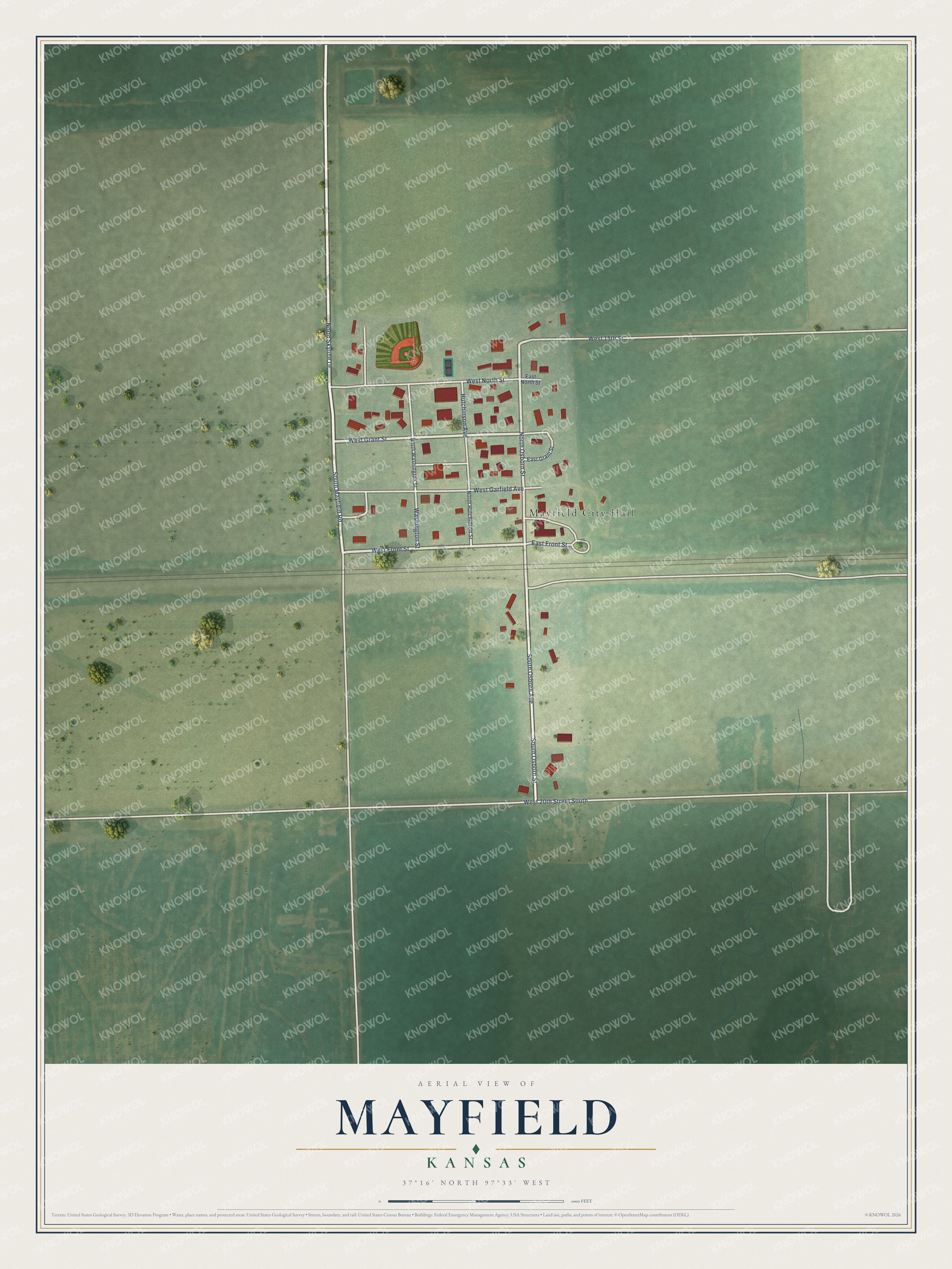 Watermarked full-map preview of Mayfield, Kansas