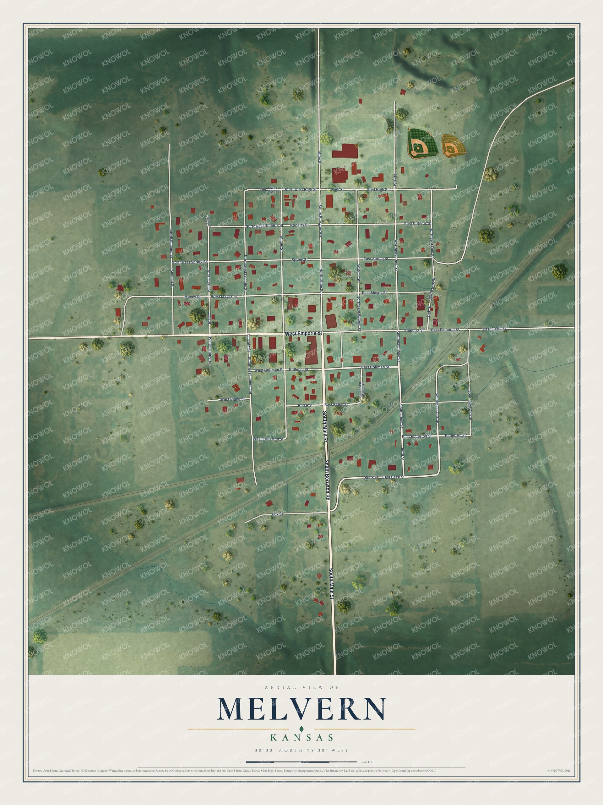 Watermarked full-map preview of Melvern, Kansas