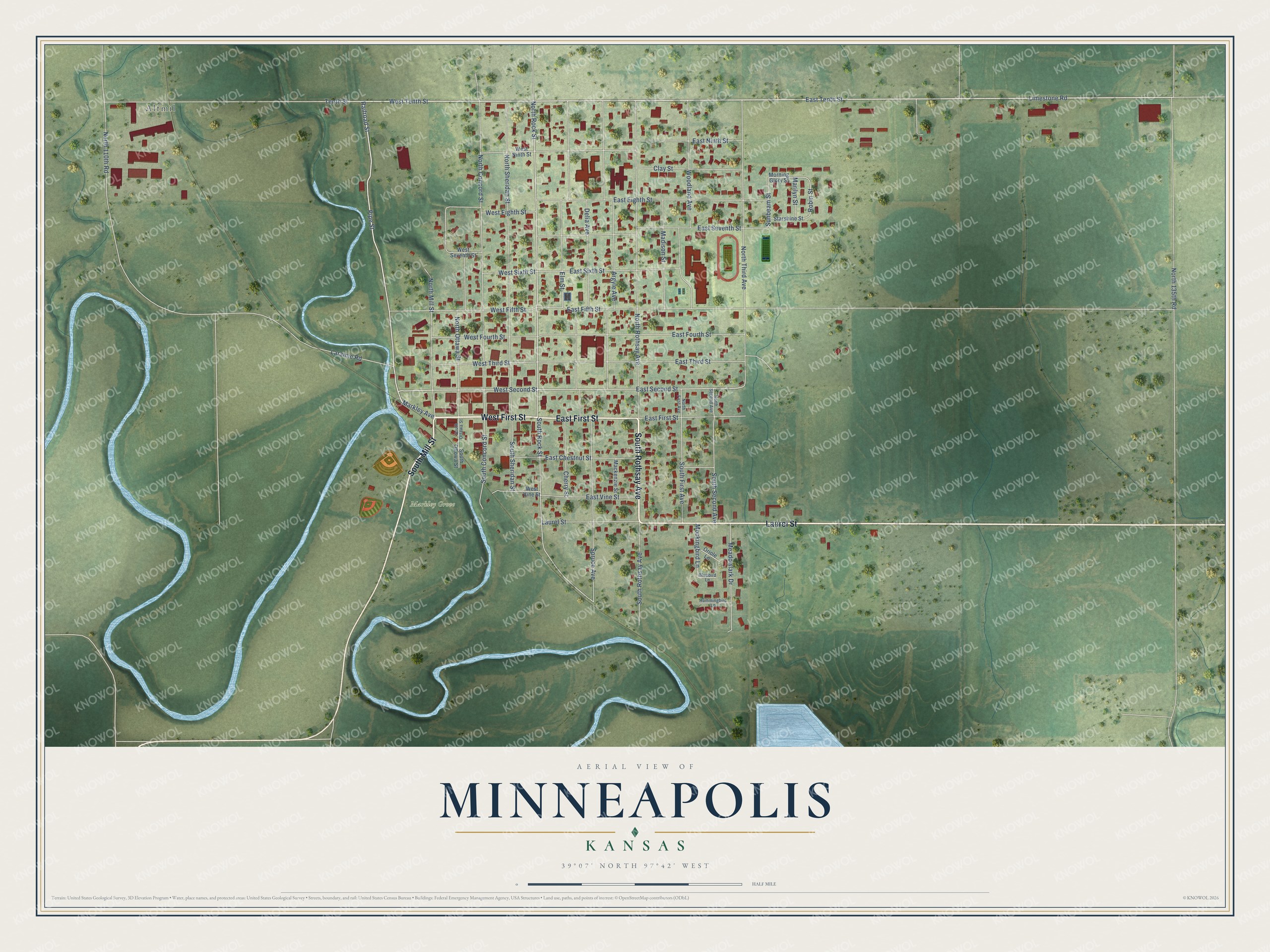 Watermarked full-map preview of Minneapolis, Kansas