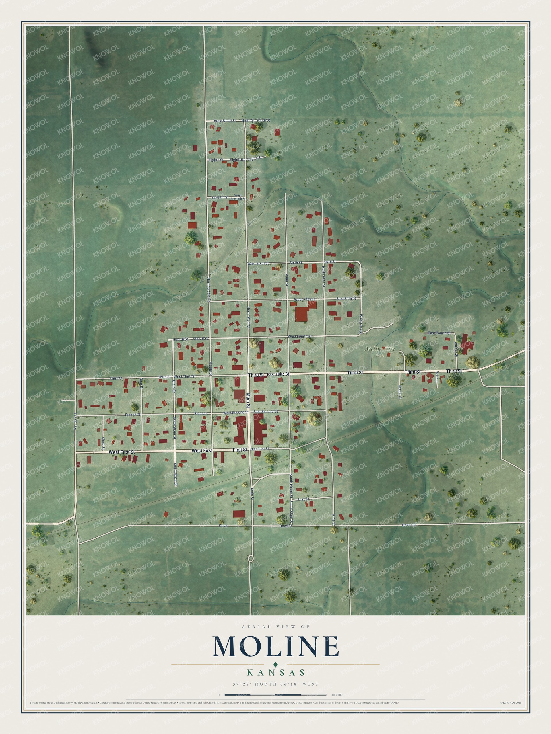 Watermarked full-map preview of Moline, Kansas