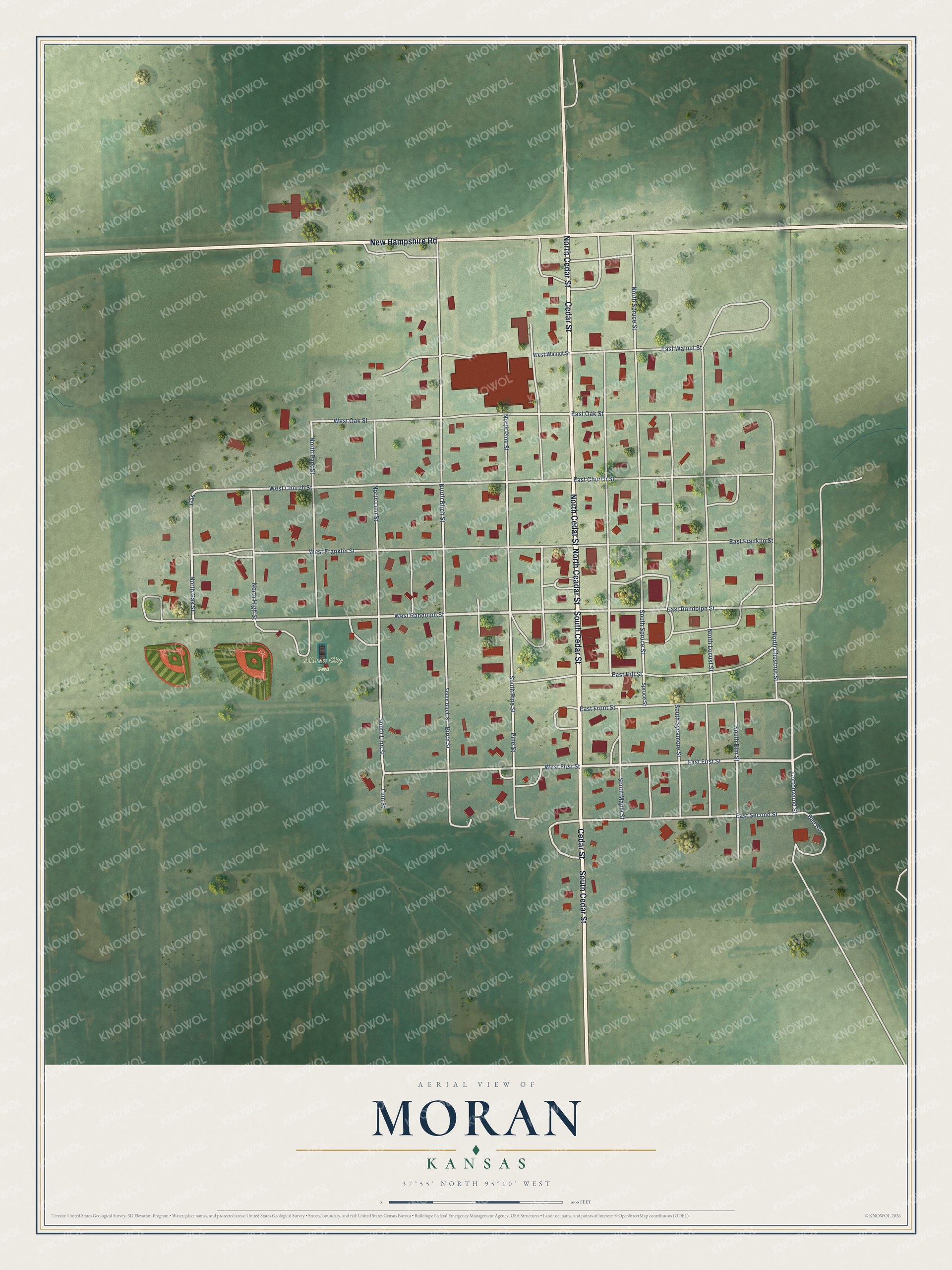 Watermarked full-map preview of Moran, Kansas