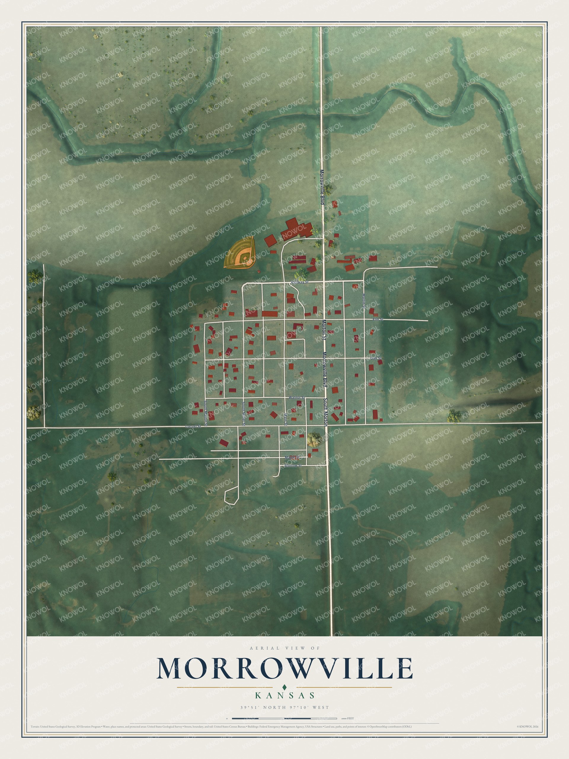 Watermarked full-map preview of Morrowville, Kansas