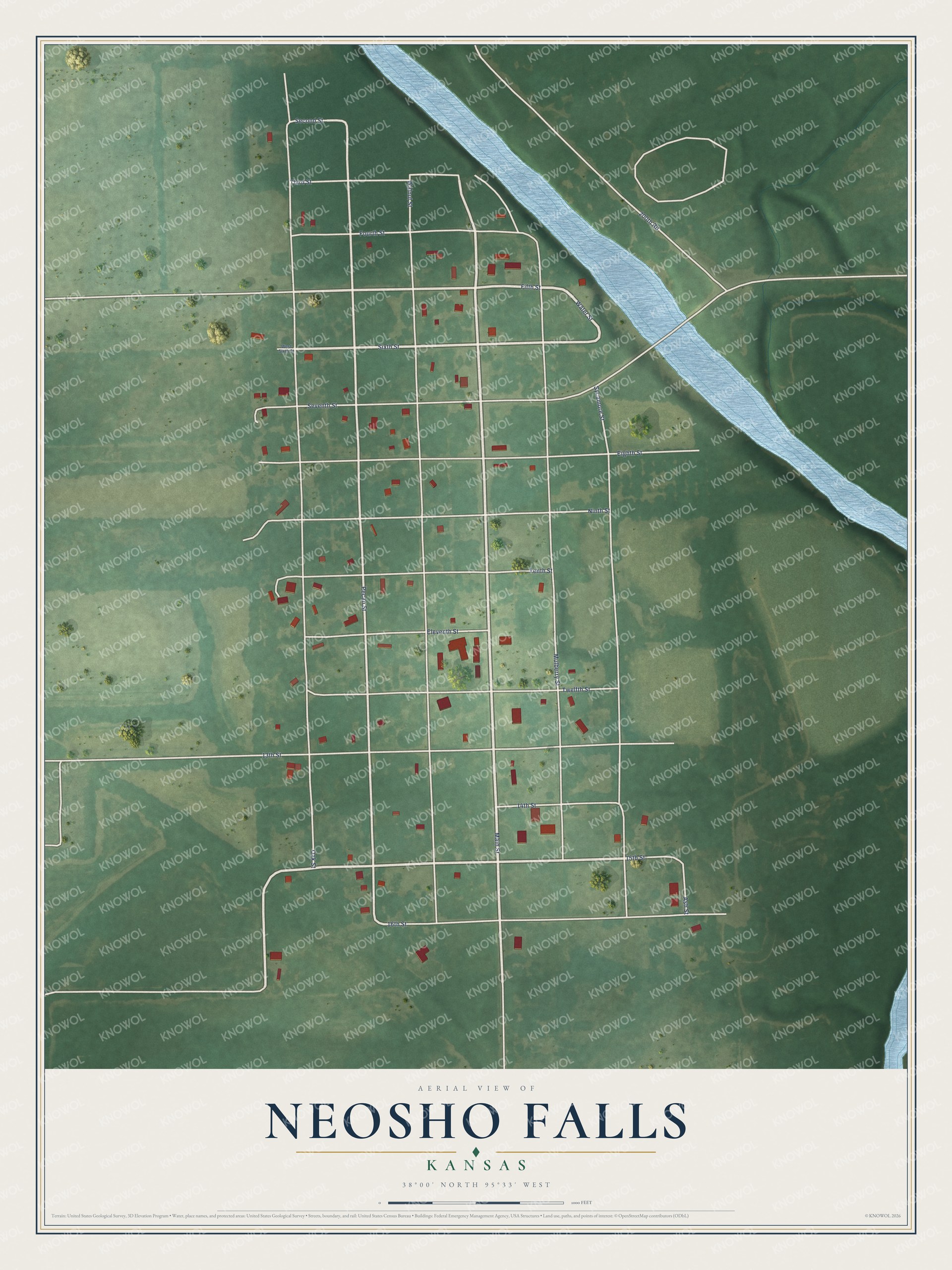 Watermarked full-map preview of Neosho Falls, Kansas