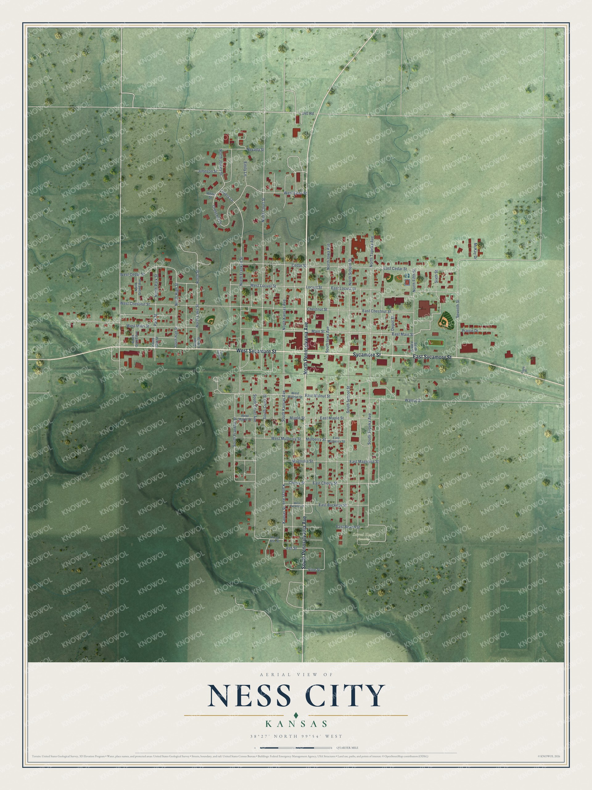 Watermarked full-map preview of Ness City, Kansas