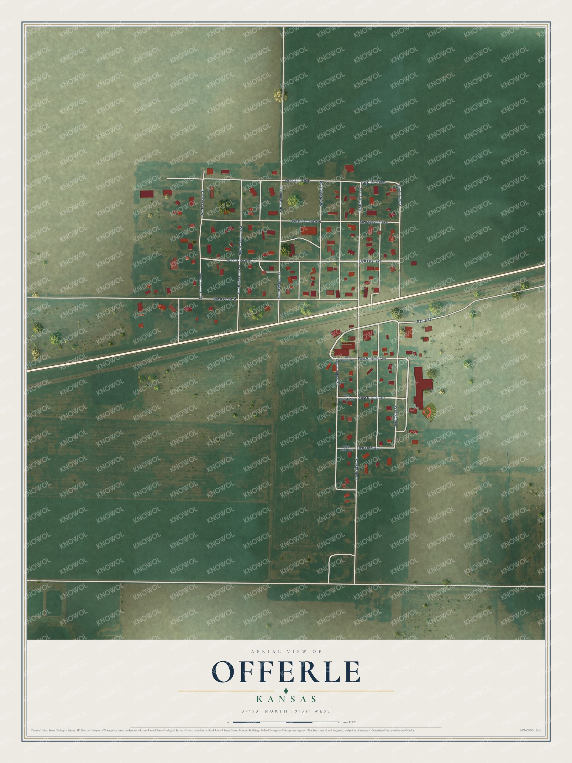 Watermarked full-map preview of Offerle, Kansas