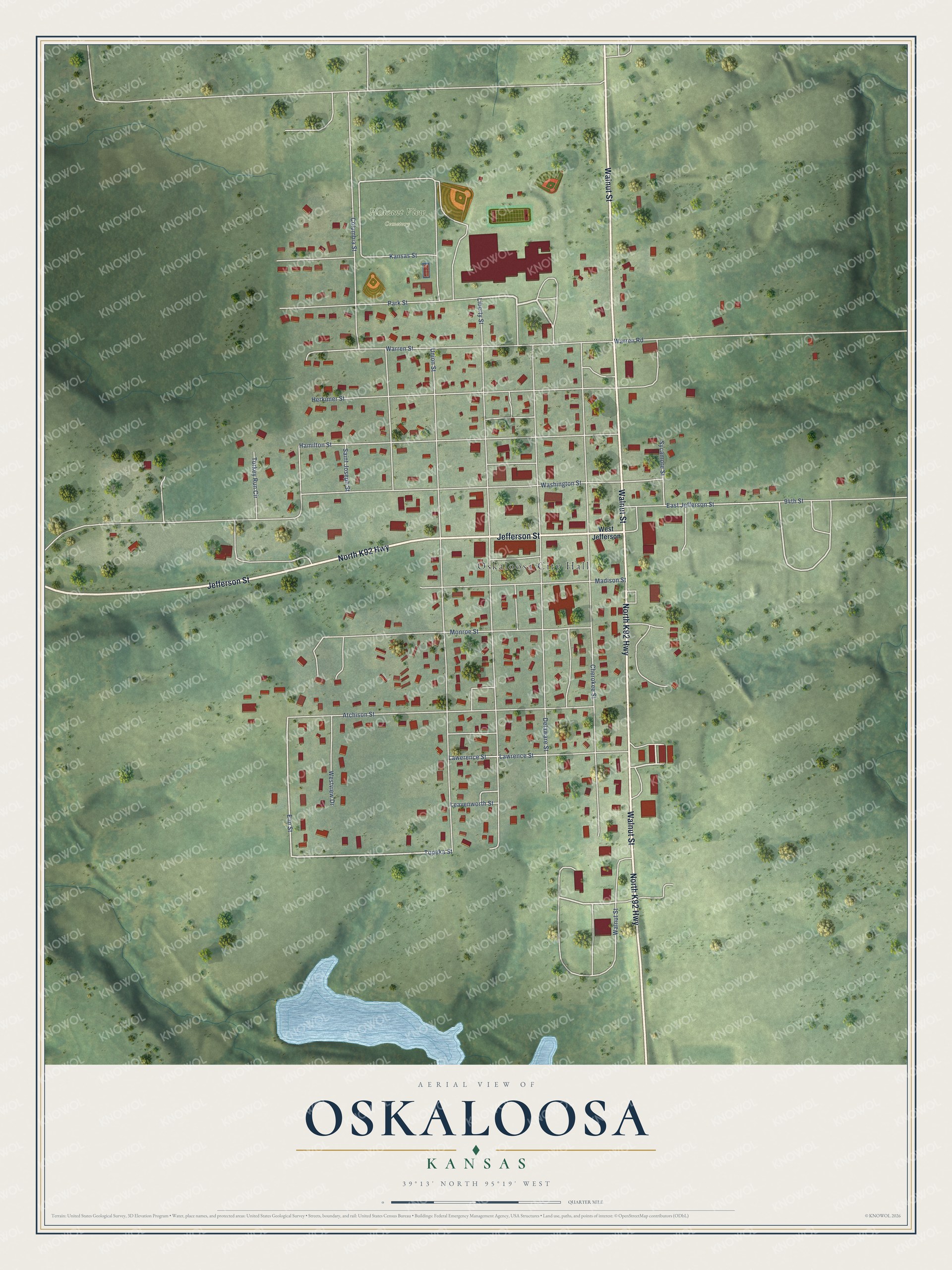 Watermarked full-map preview of Oskaloosa, Kansas