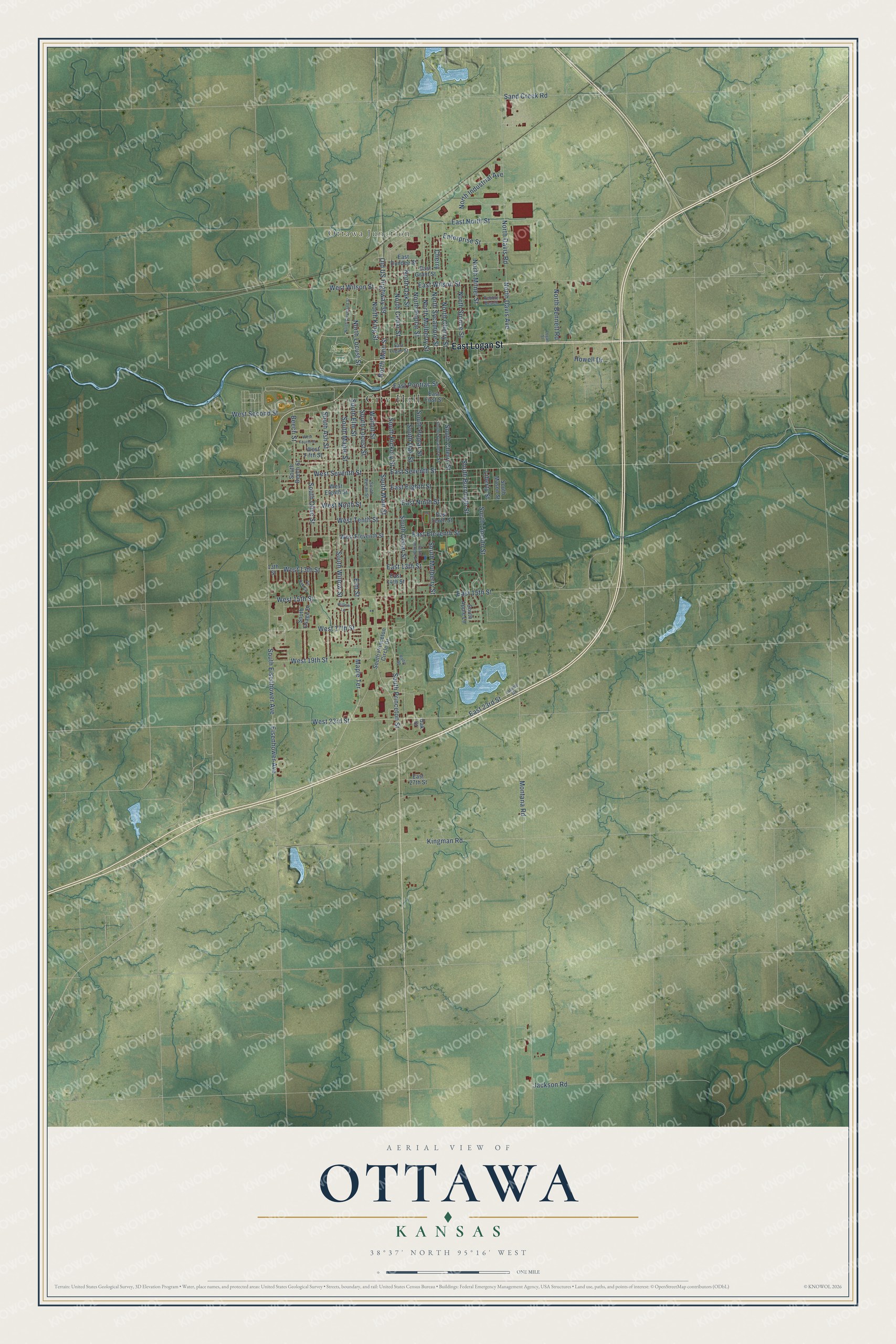Watermarked full-map preview of Ottawa, Kansas