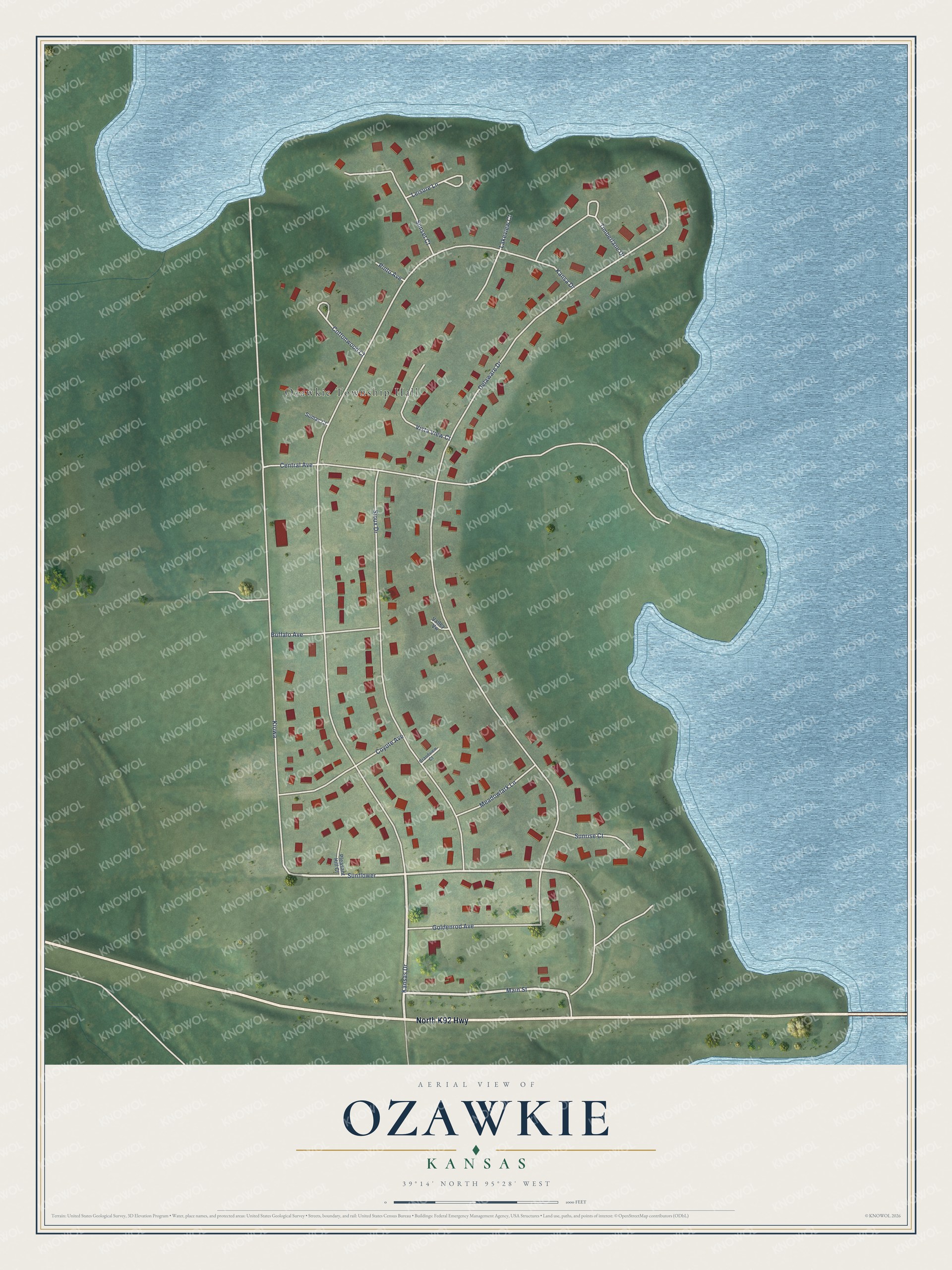 Watermarked full-map preview of Ozawkie, Kansas