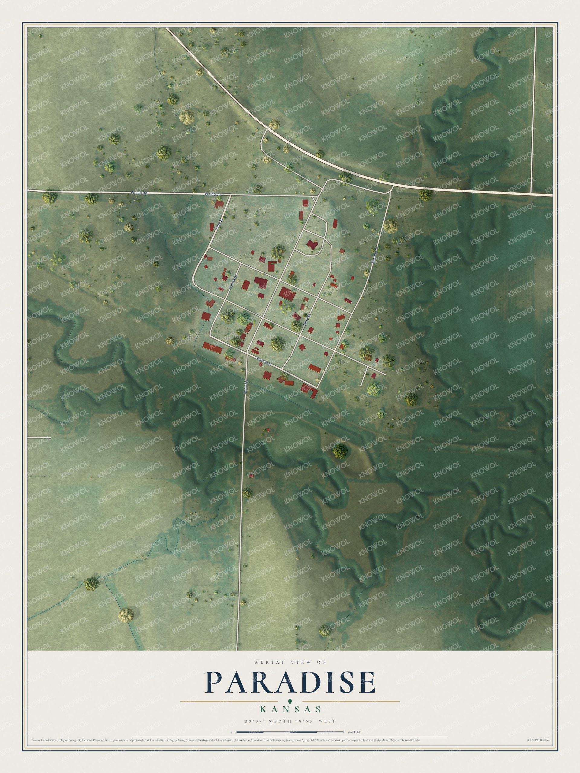 Watermarked full-map preview of Paradise, Kansas
