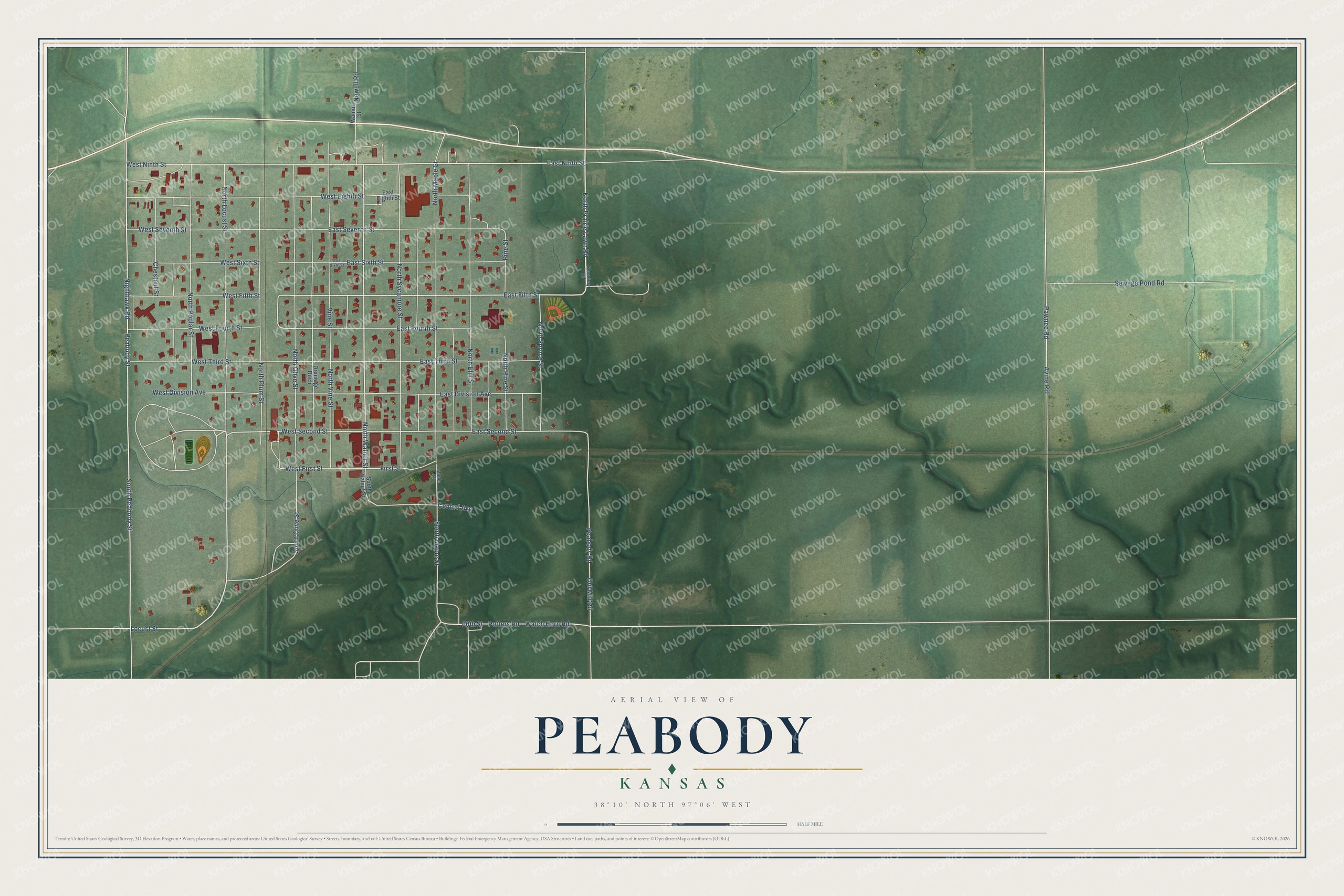 Watermarked full-map preview of Peabody, Kansas