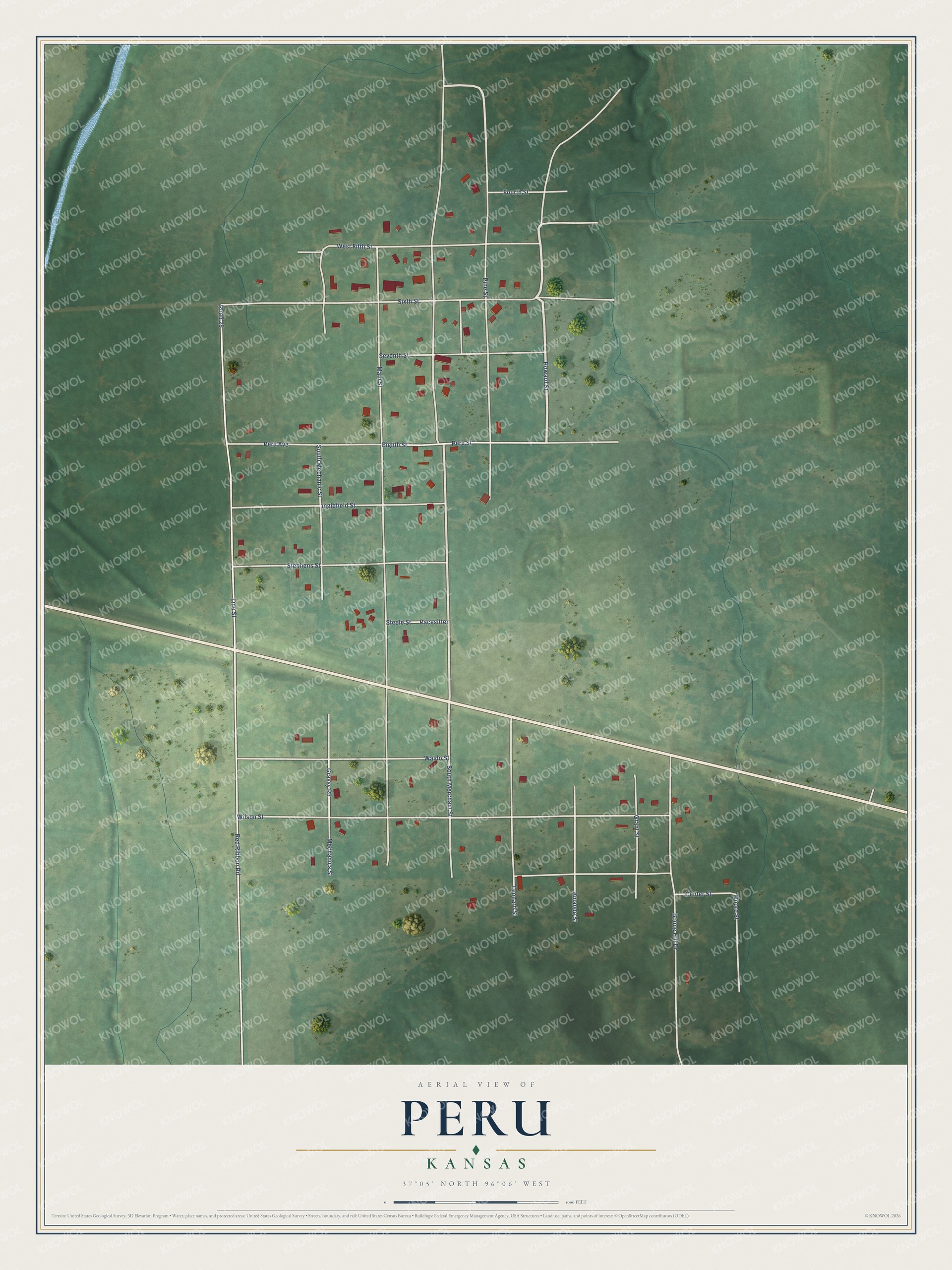Watermarked full-map preview of Peru, Kansas