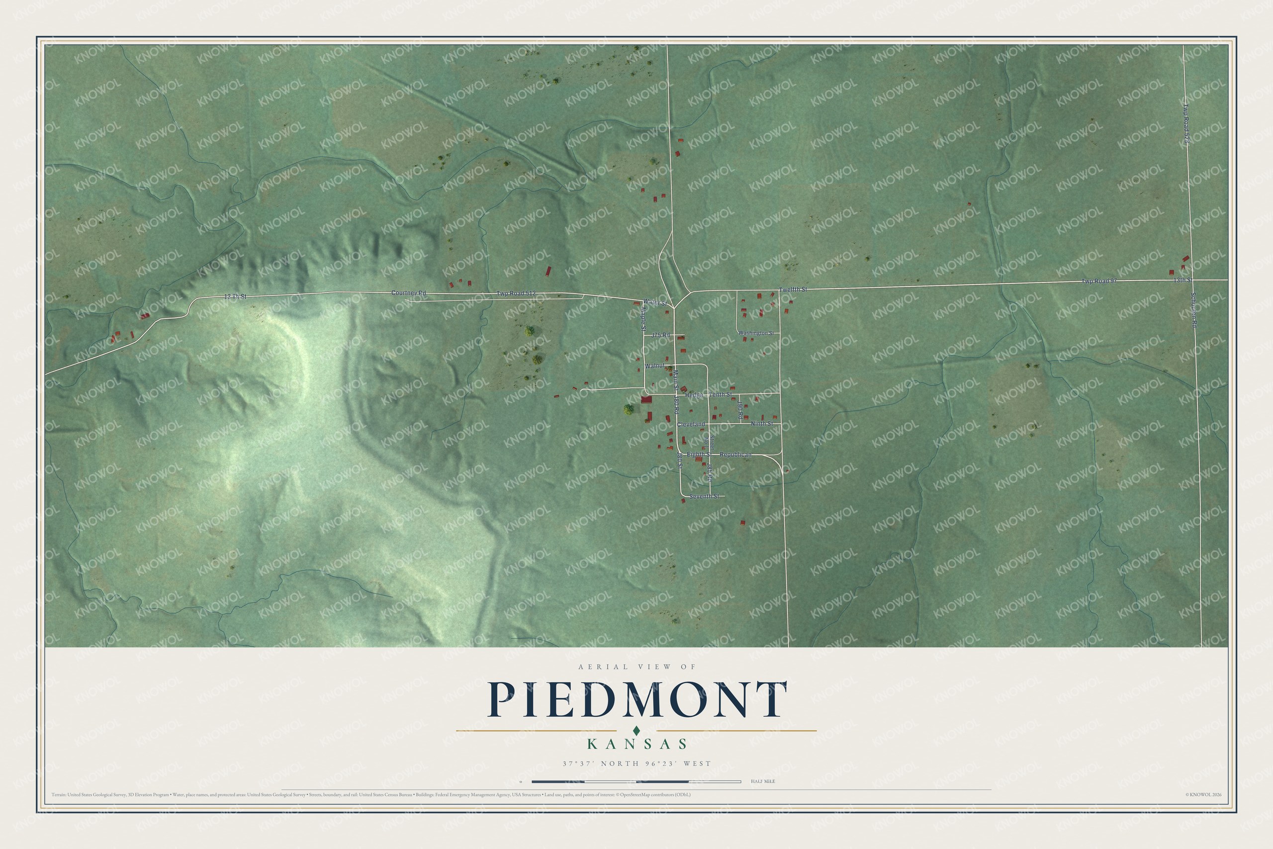 Watermarked full-map preview of Piedmont, Kansas