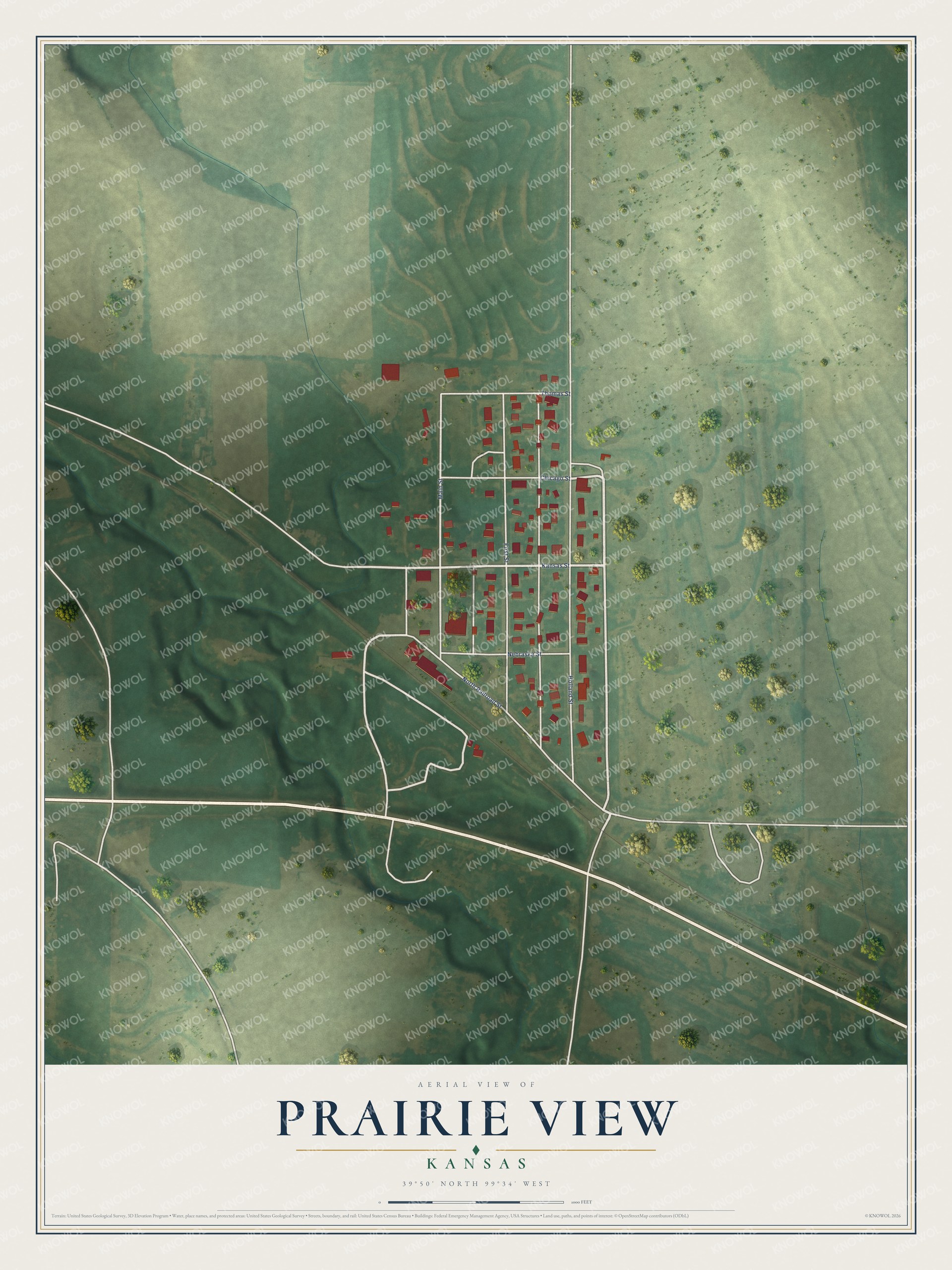 Watermarked full-map preview of Prairie View, Kansas