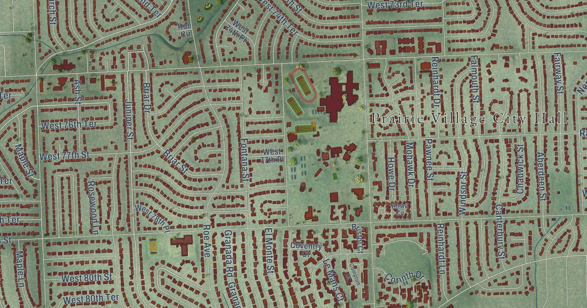 Map of Prairie Village, Kansas in 2026