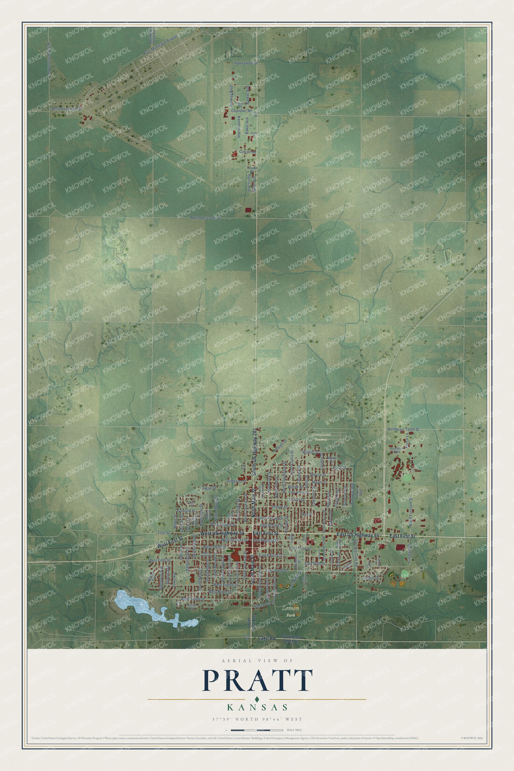Watermarked full-map preview of Pratt, Kansas