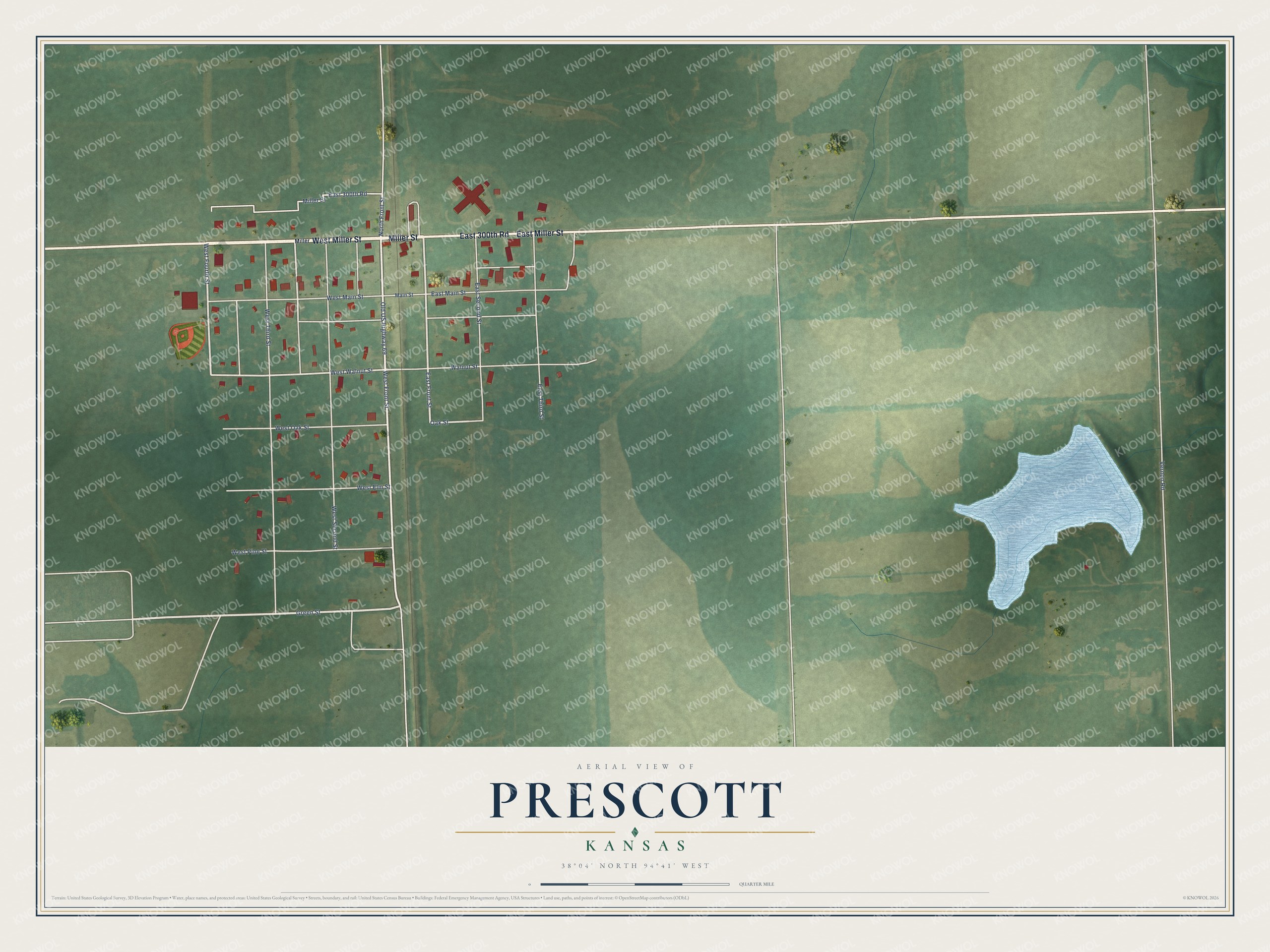 Watermarked full-map preview of Prescott, Kansas