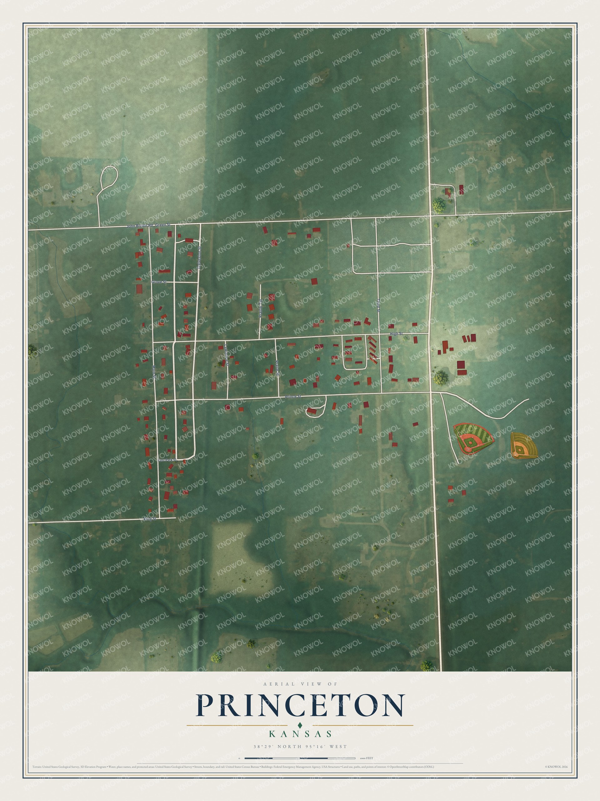 Watermarked full-map preview of Princeton, Kansas