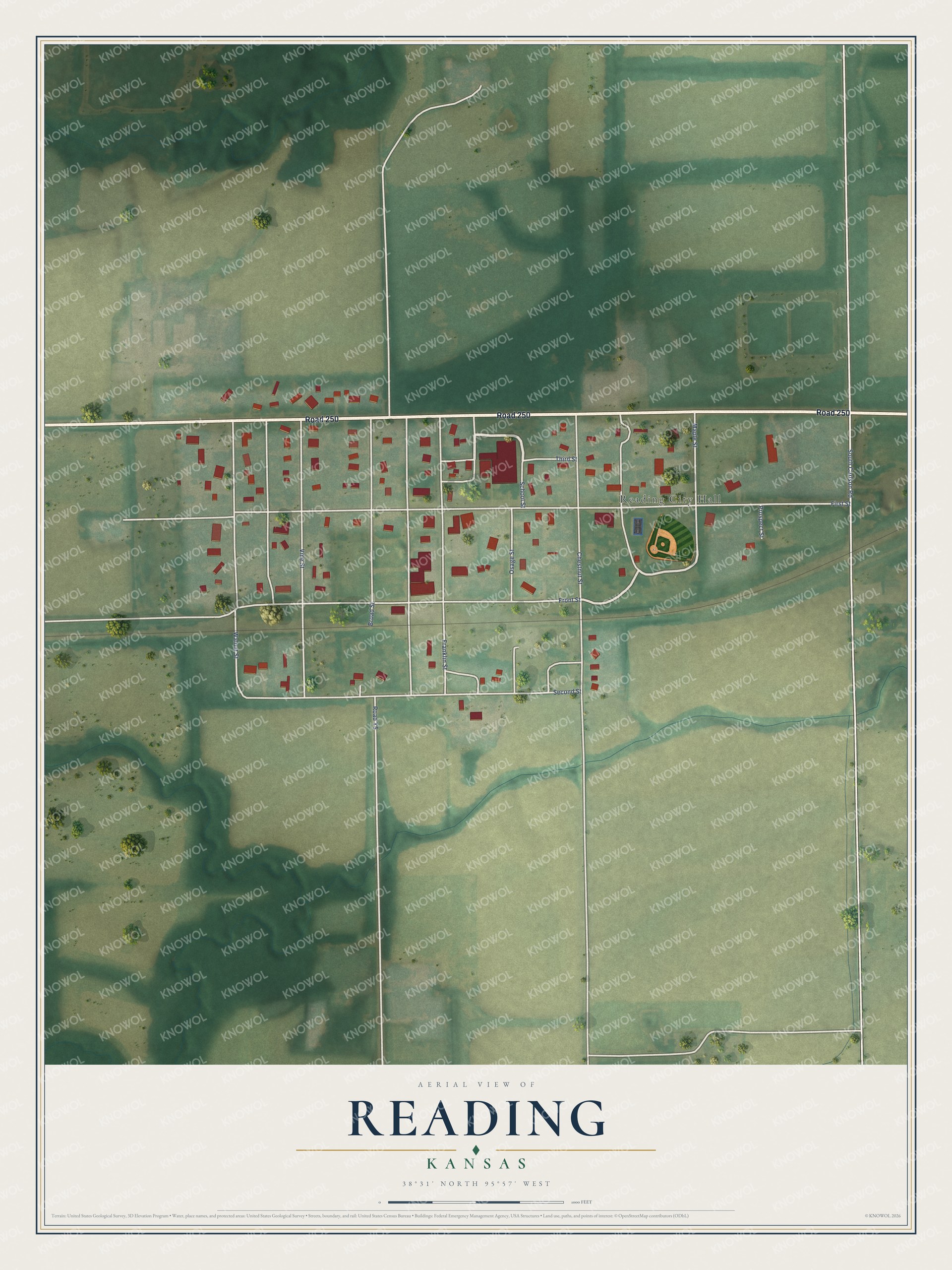 Watermarked full-map preview of Reading, Kansas