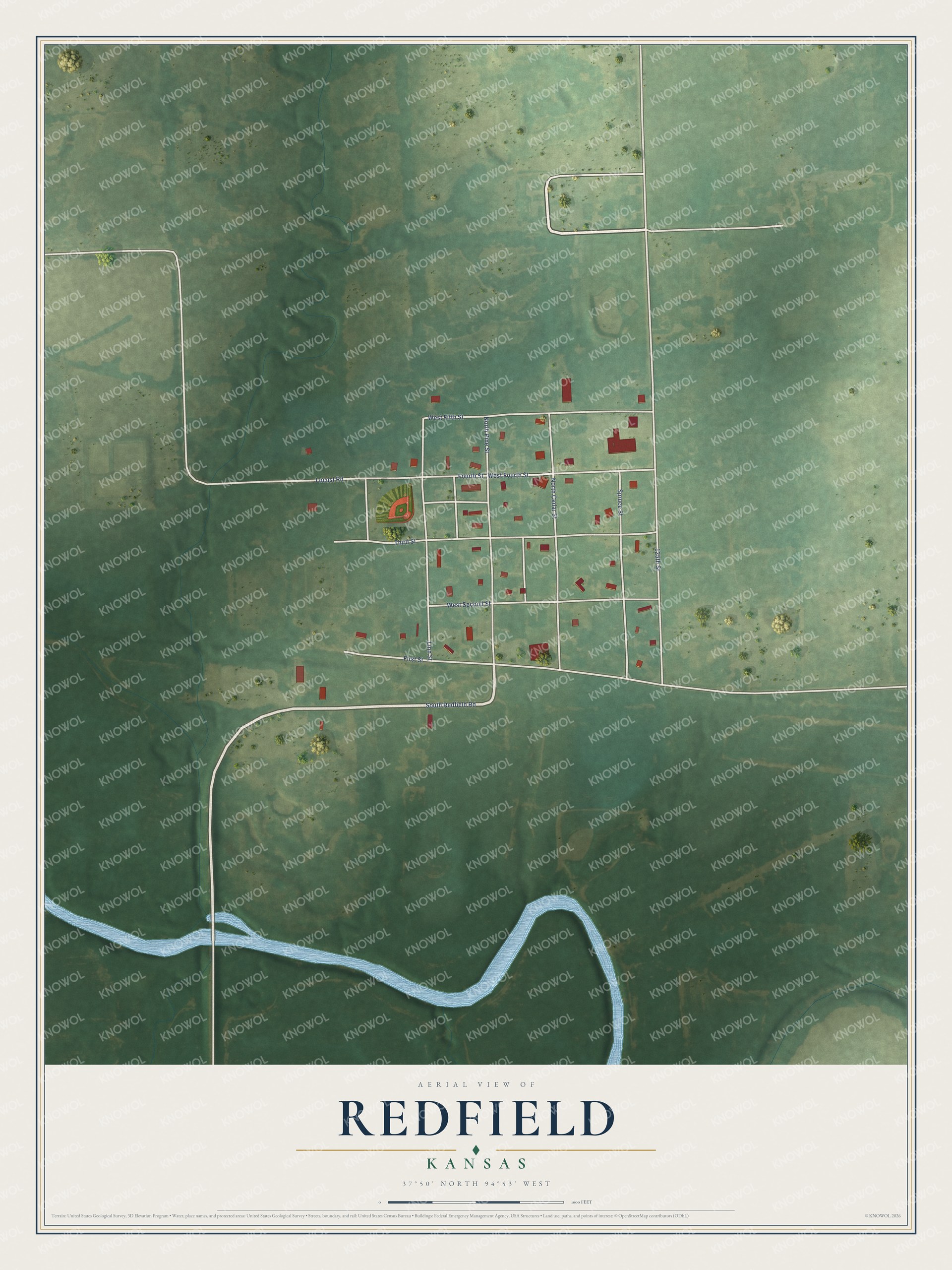 Watermarked full-map preview of Redfield, Kansas