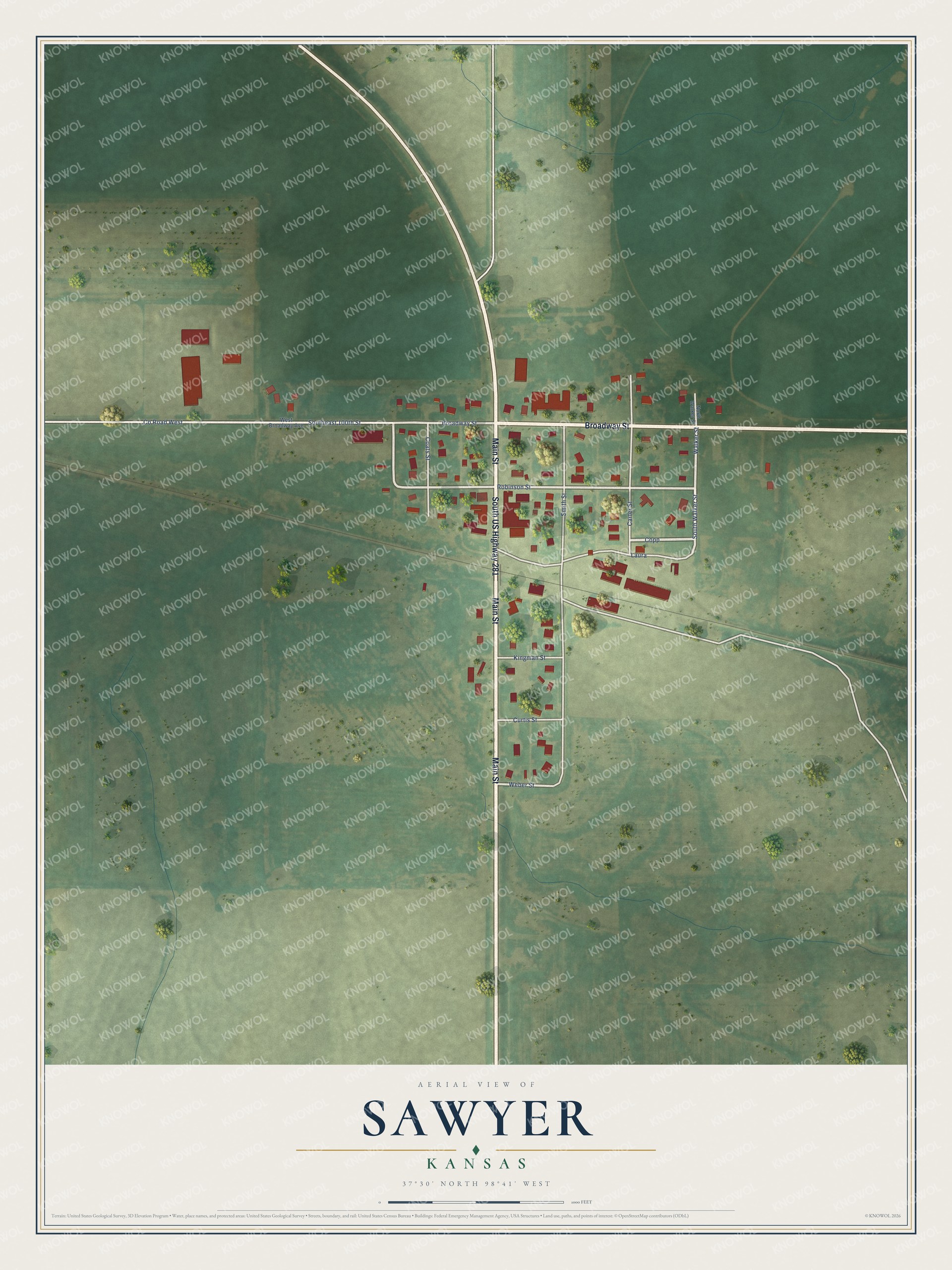 Watermarked full-map preview of Sawyer, Kansas