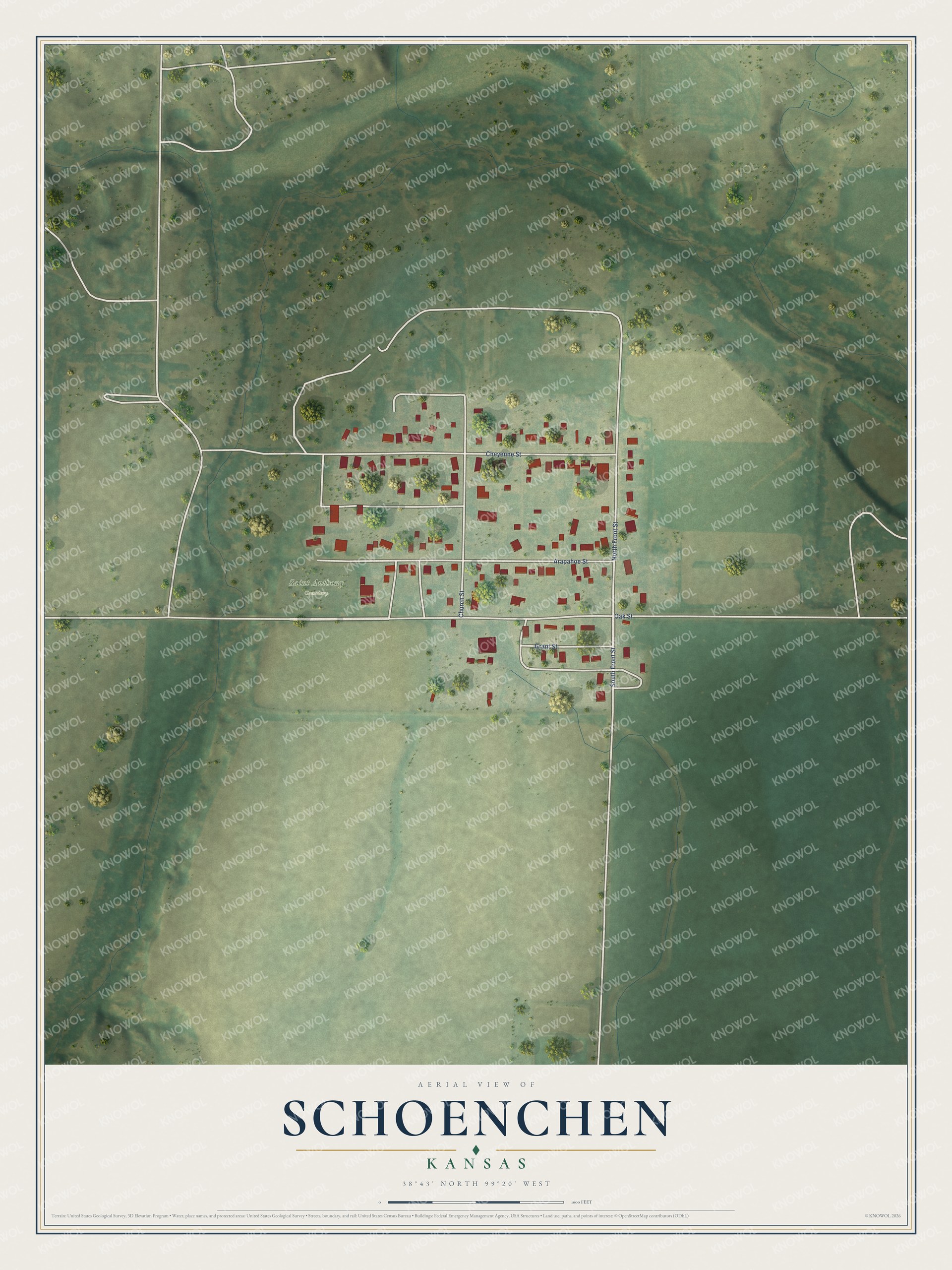 Watermarked full-map preview of Schoenchen, Kansas