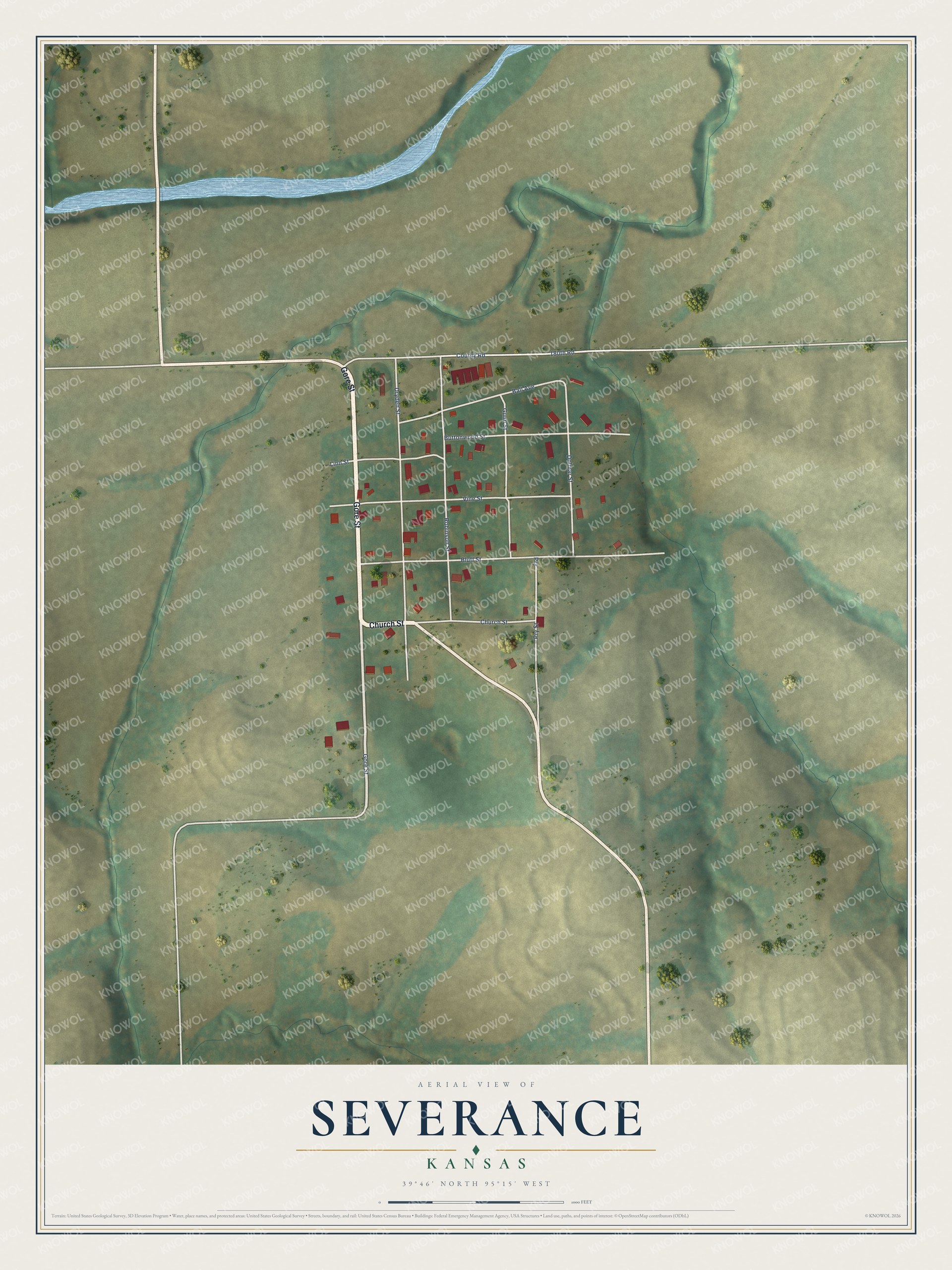 Watermarked full-map preview of Severance, Kansas