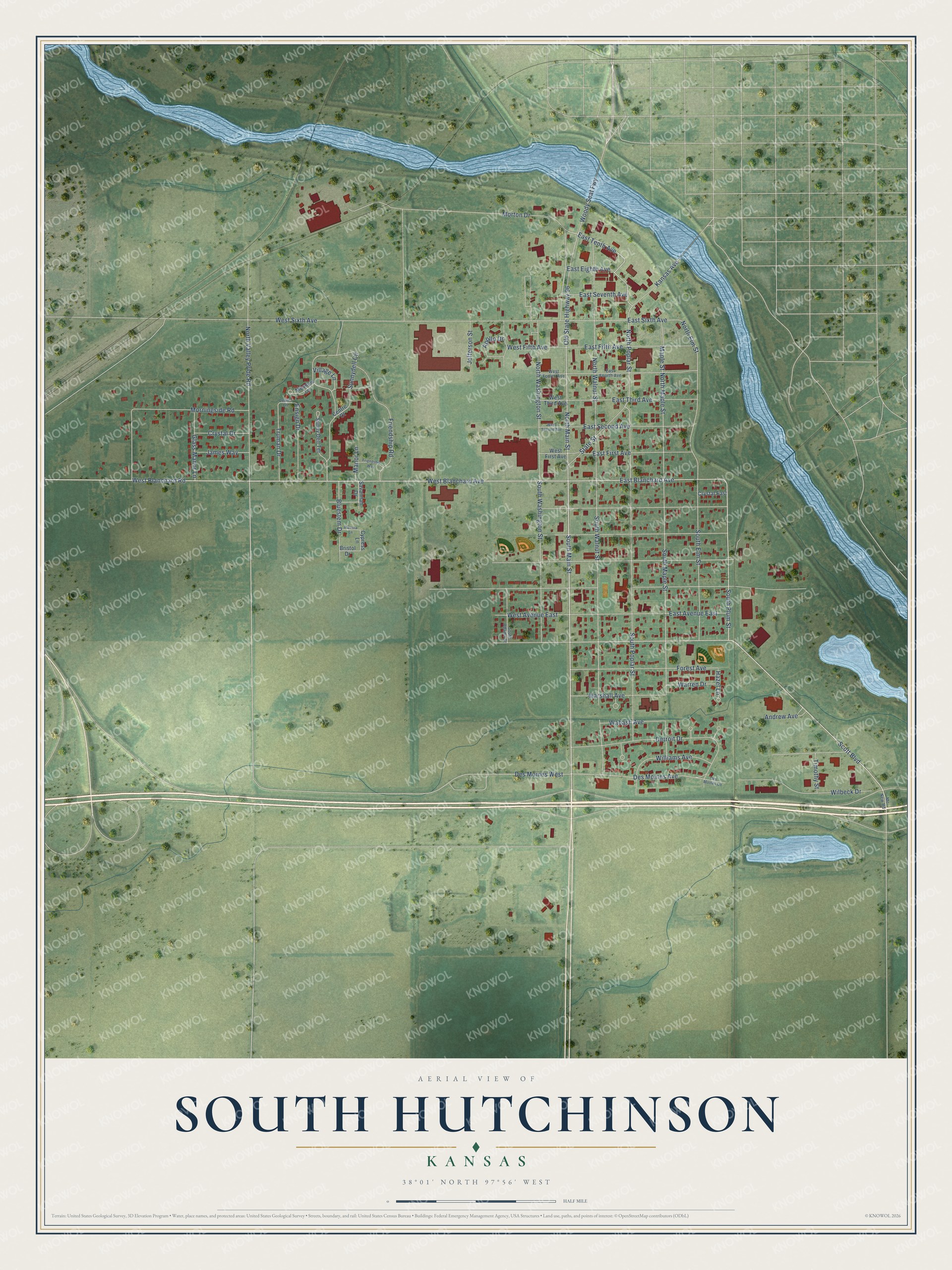 Watermarked full-map preview of South Hutchinson, Kansas