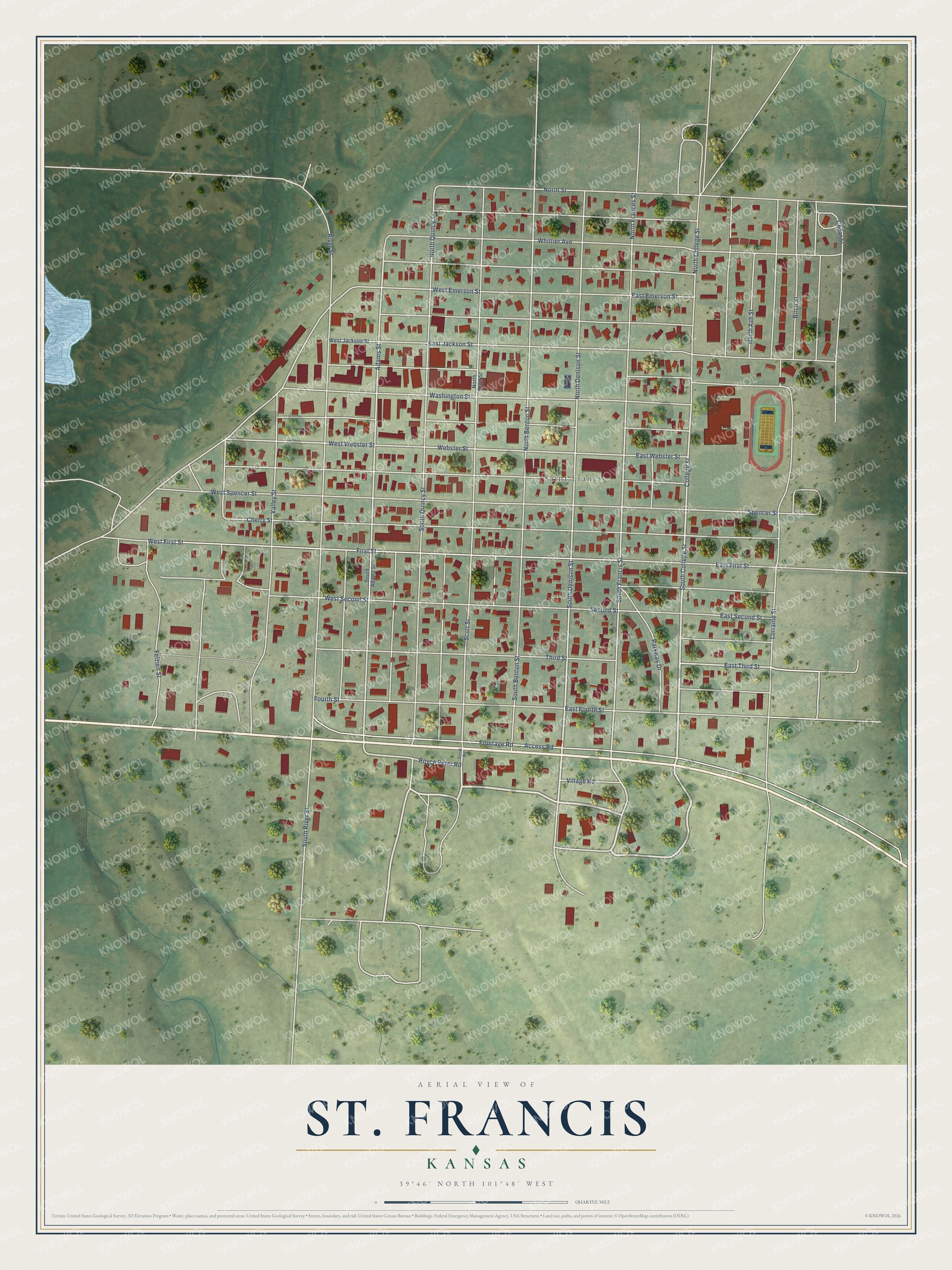 Watermarked full-map preview of St. Francis, Kansas