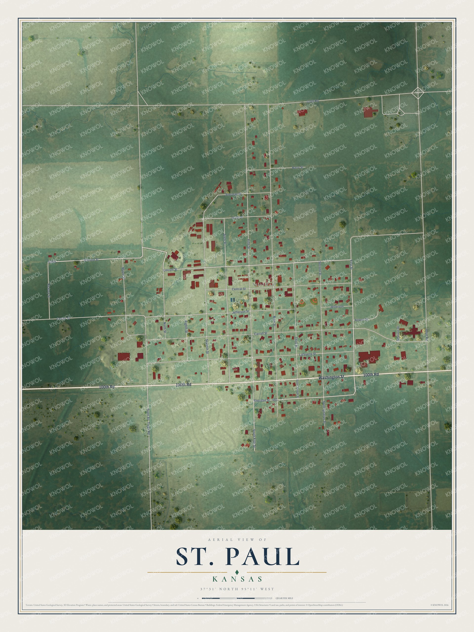 Watermarked full-map preview of St. Paul, Kansas