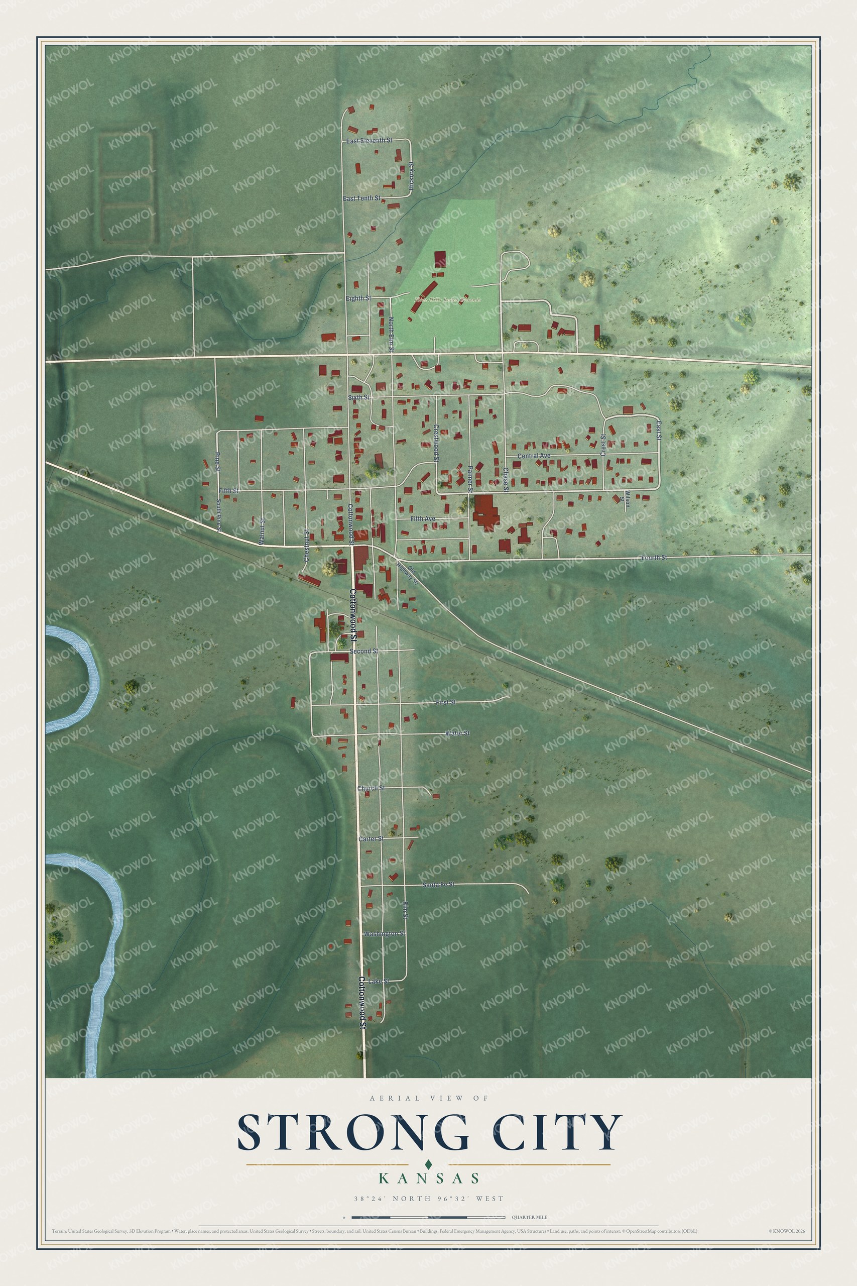 Watermarked full-map preview of Strong City, Kansas