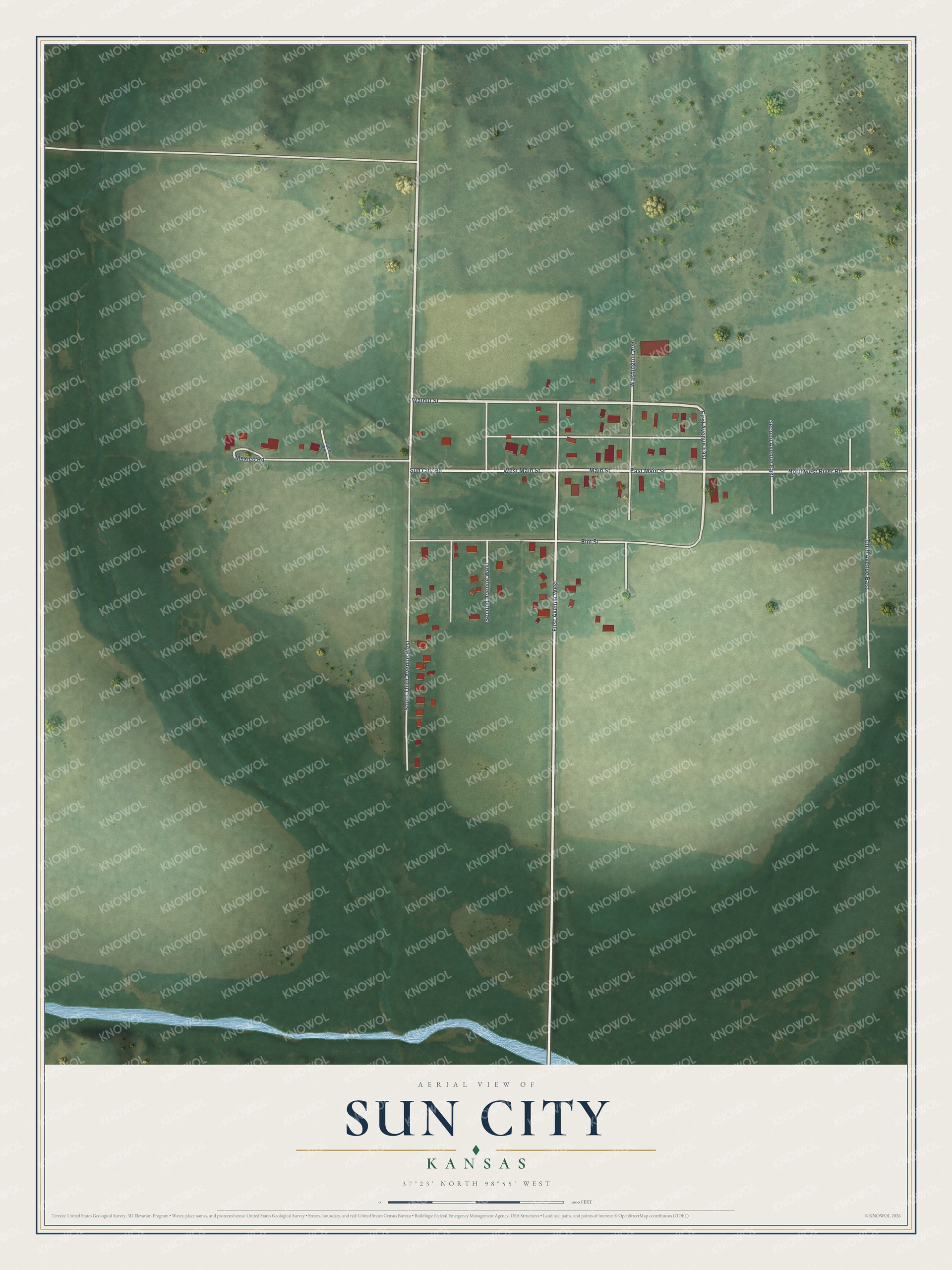 Watermarked full-map preview of Sun City, Kansas