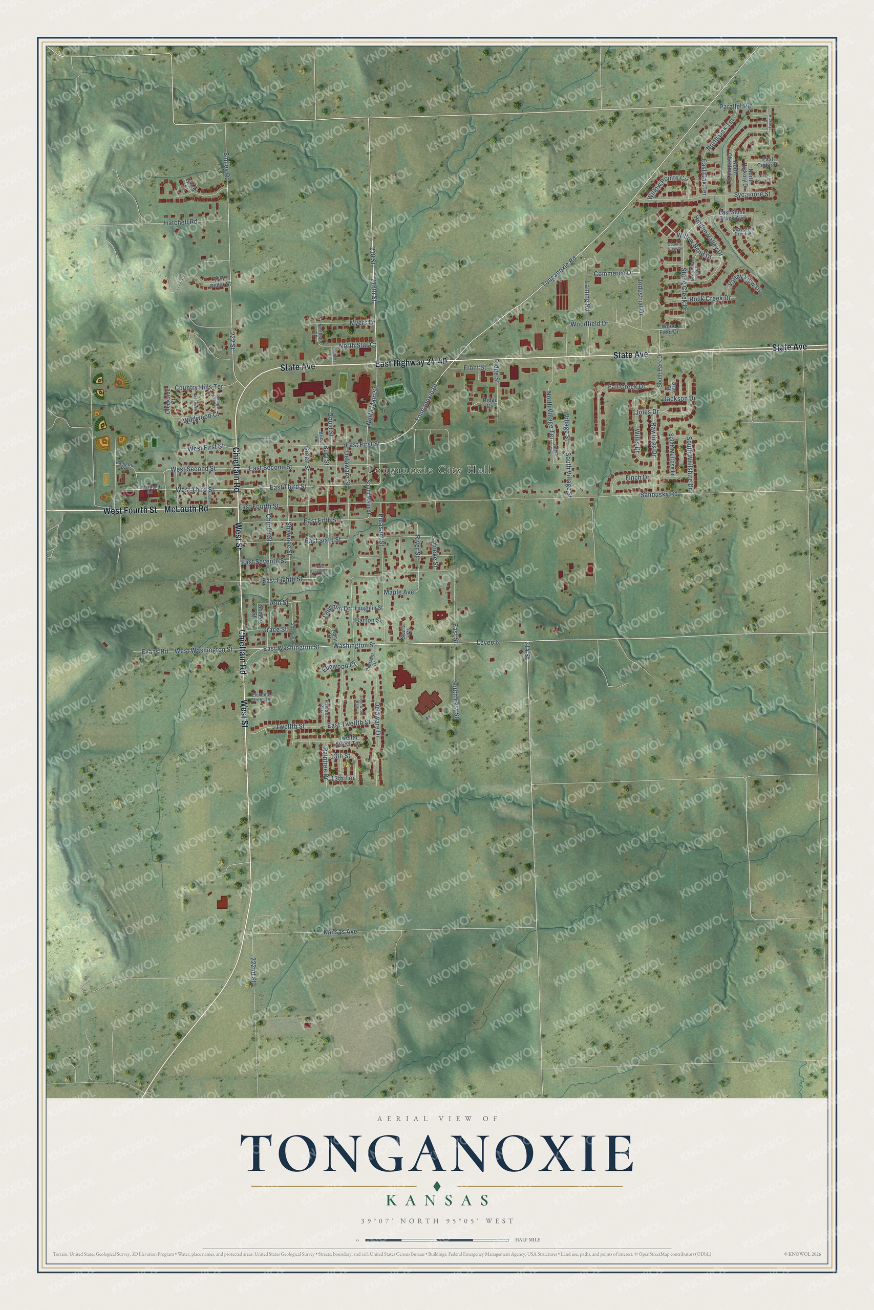 Watermarked full-map preview of Tonganoxie, Kansas