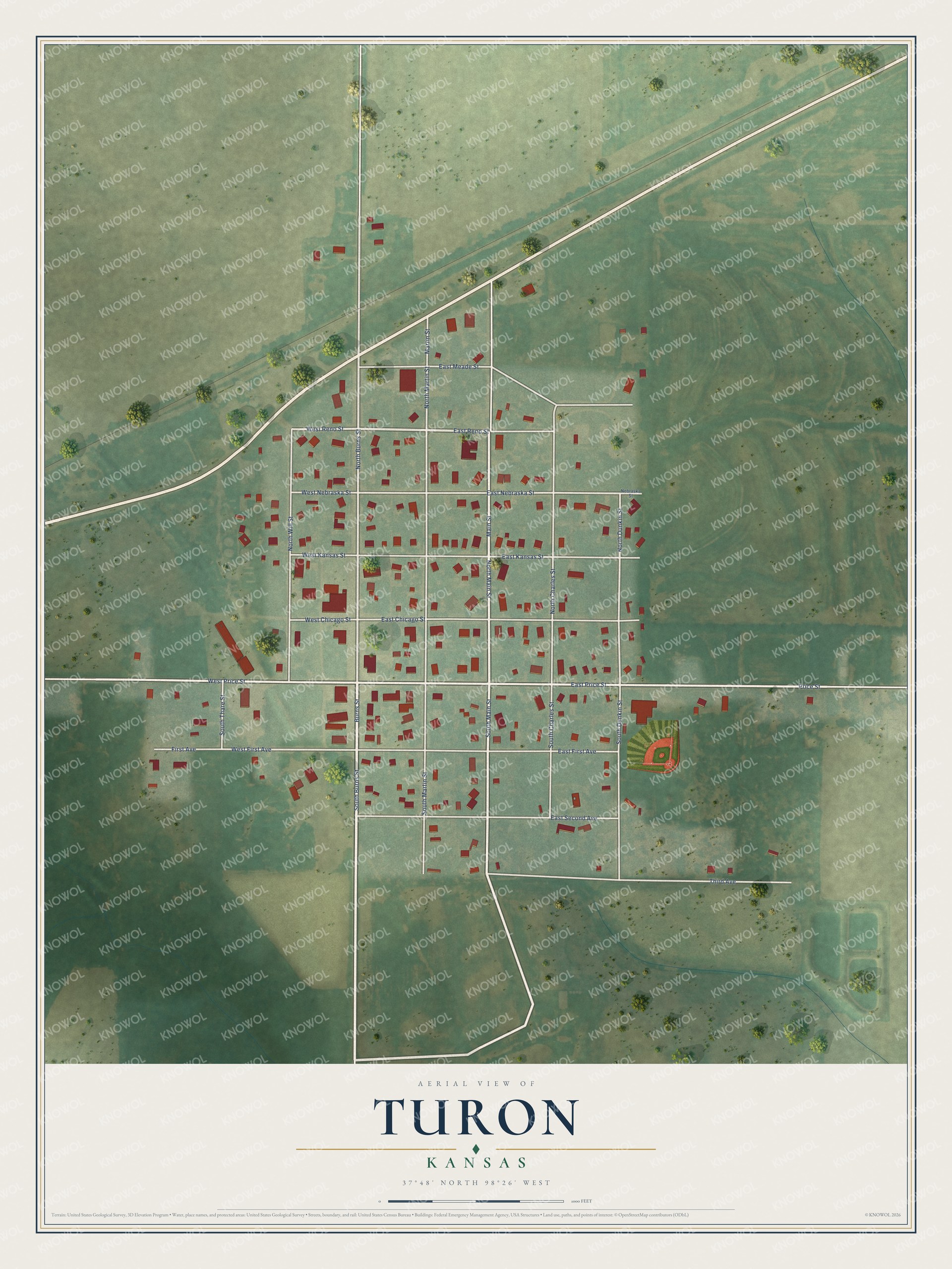 Watermarked full-map preview of Turon, Kansas