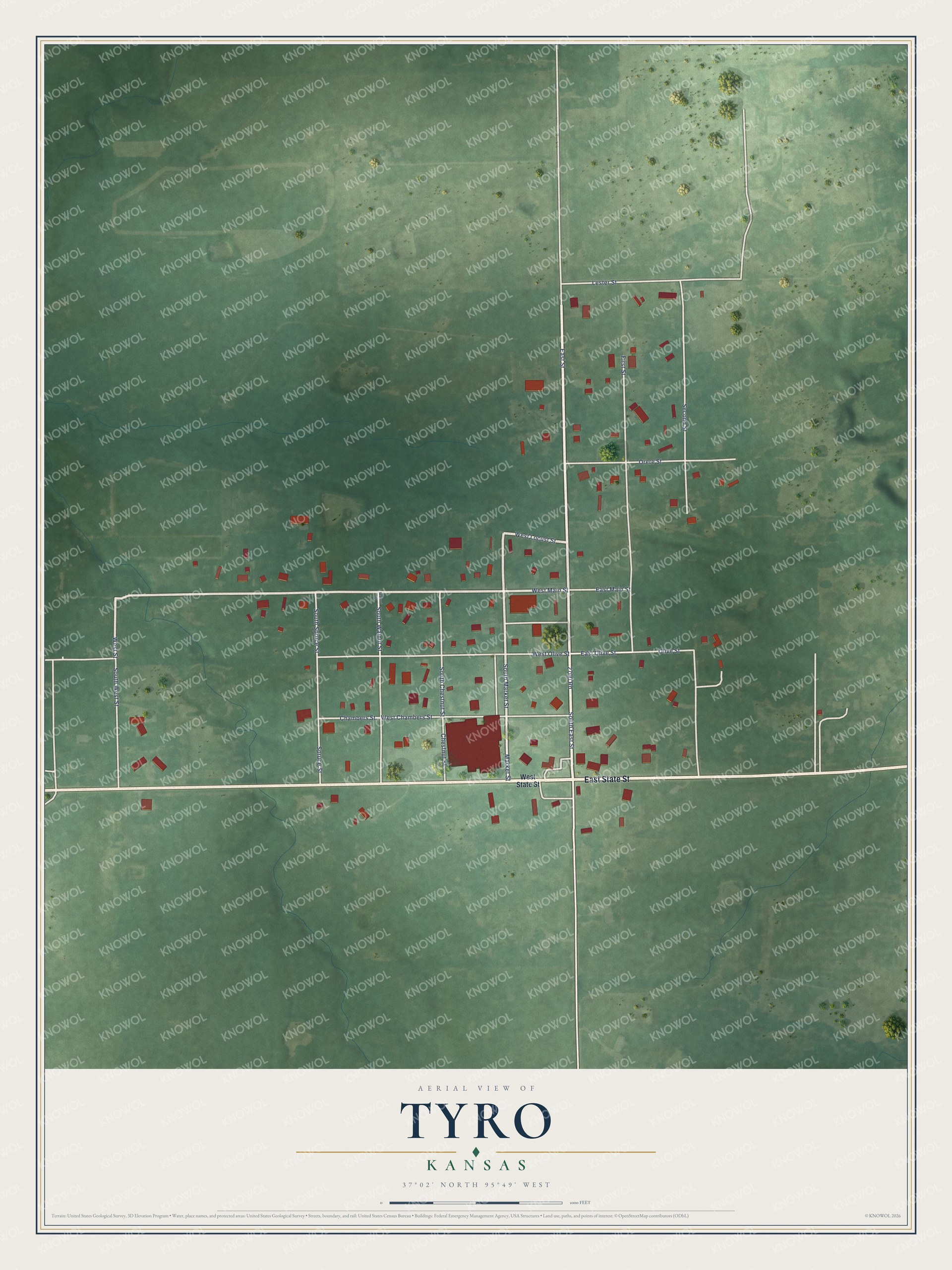 Watermarked full-map preview of Tyro, Kansas