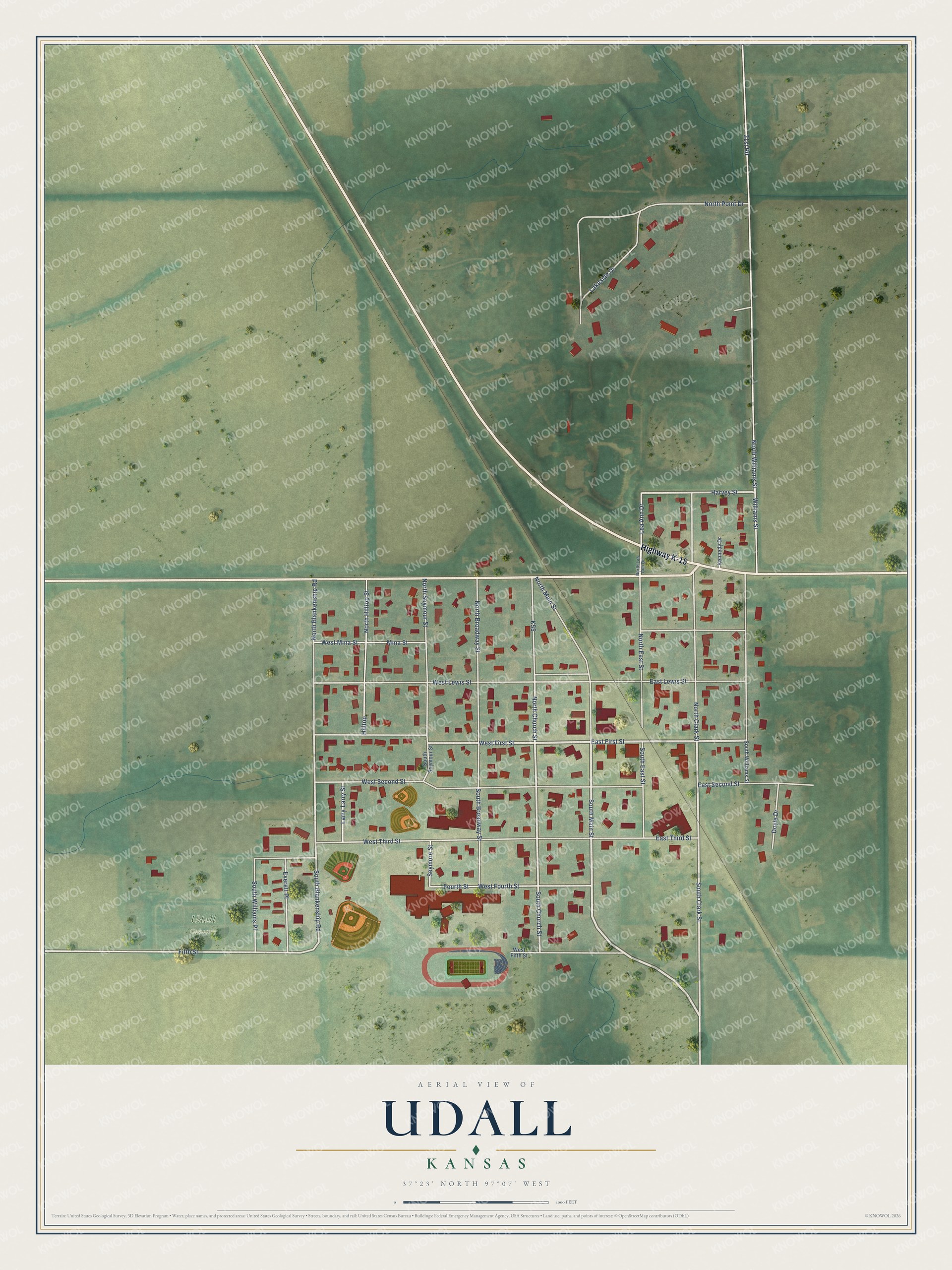 Watermarked full-map preview of Udall, Kansas
