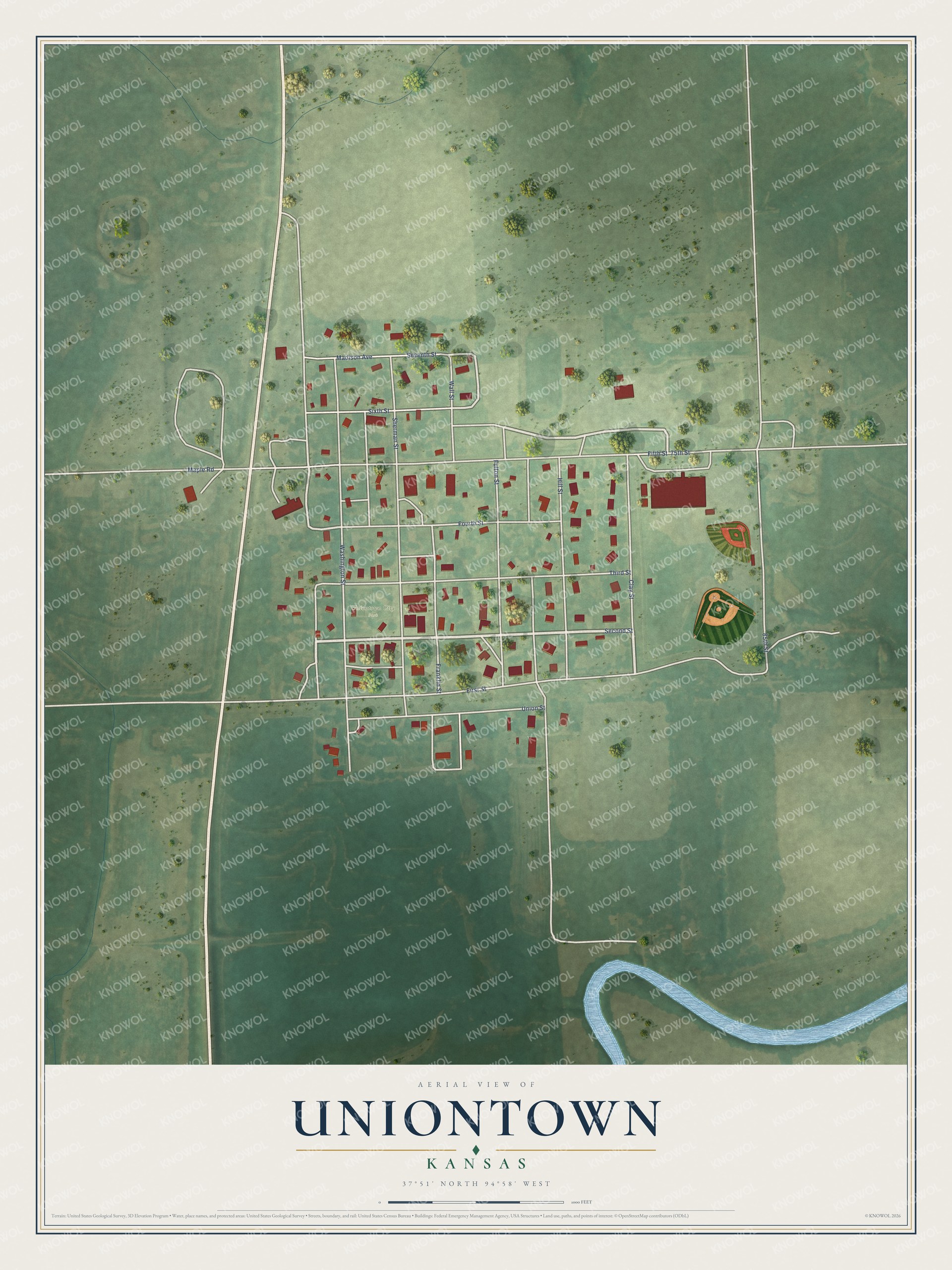 Watermarked full-map preview of Uniontown, Kansas