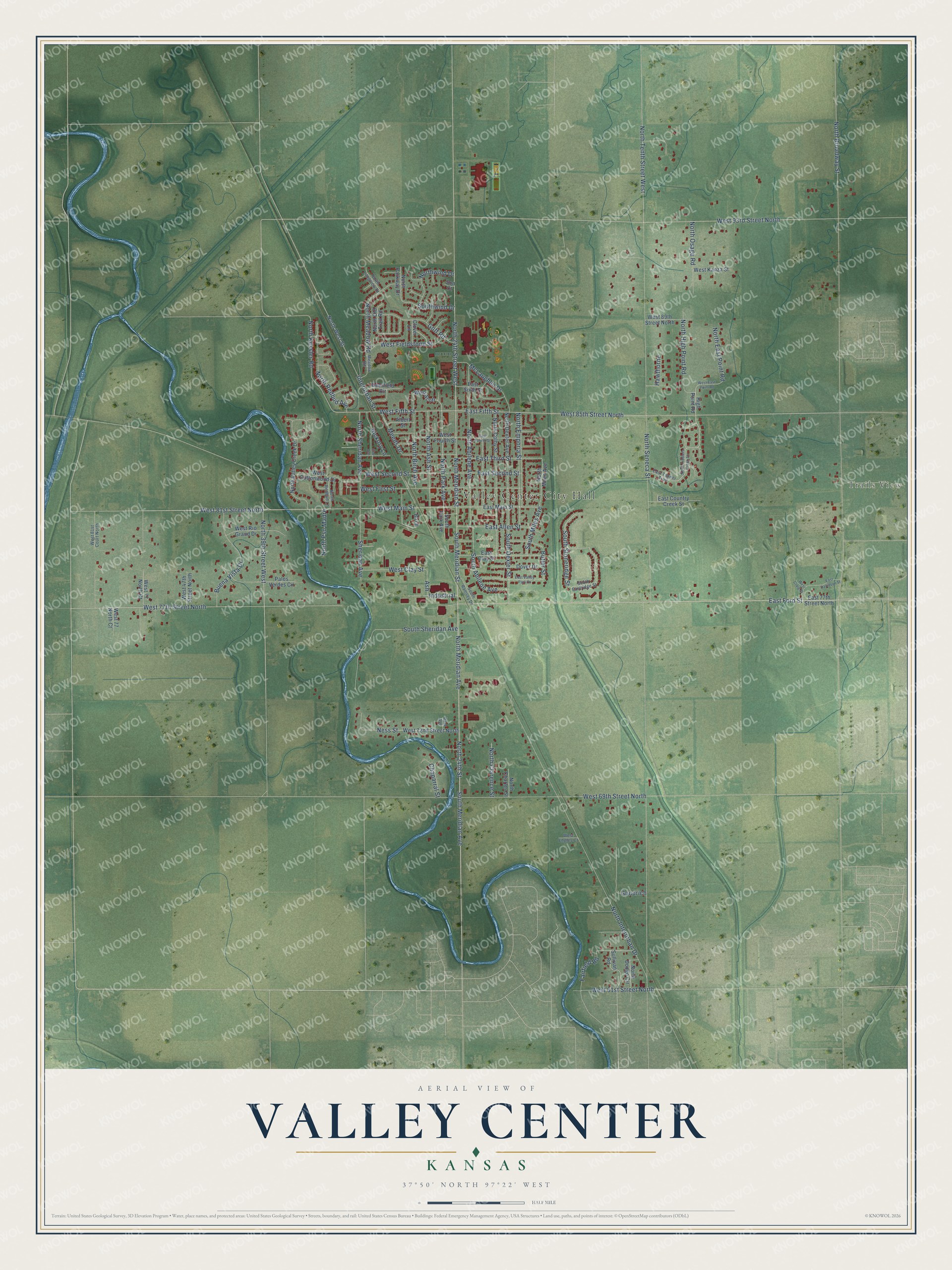 Watermarked full-map preview of Valley Center, Kansas
