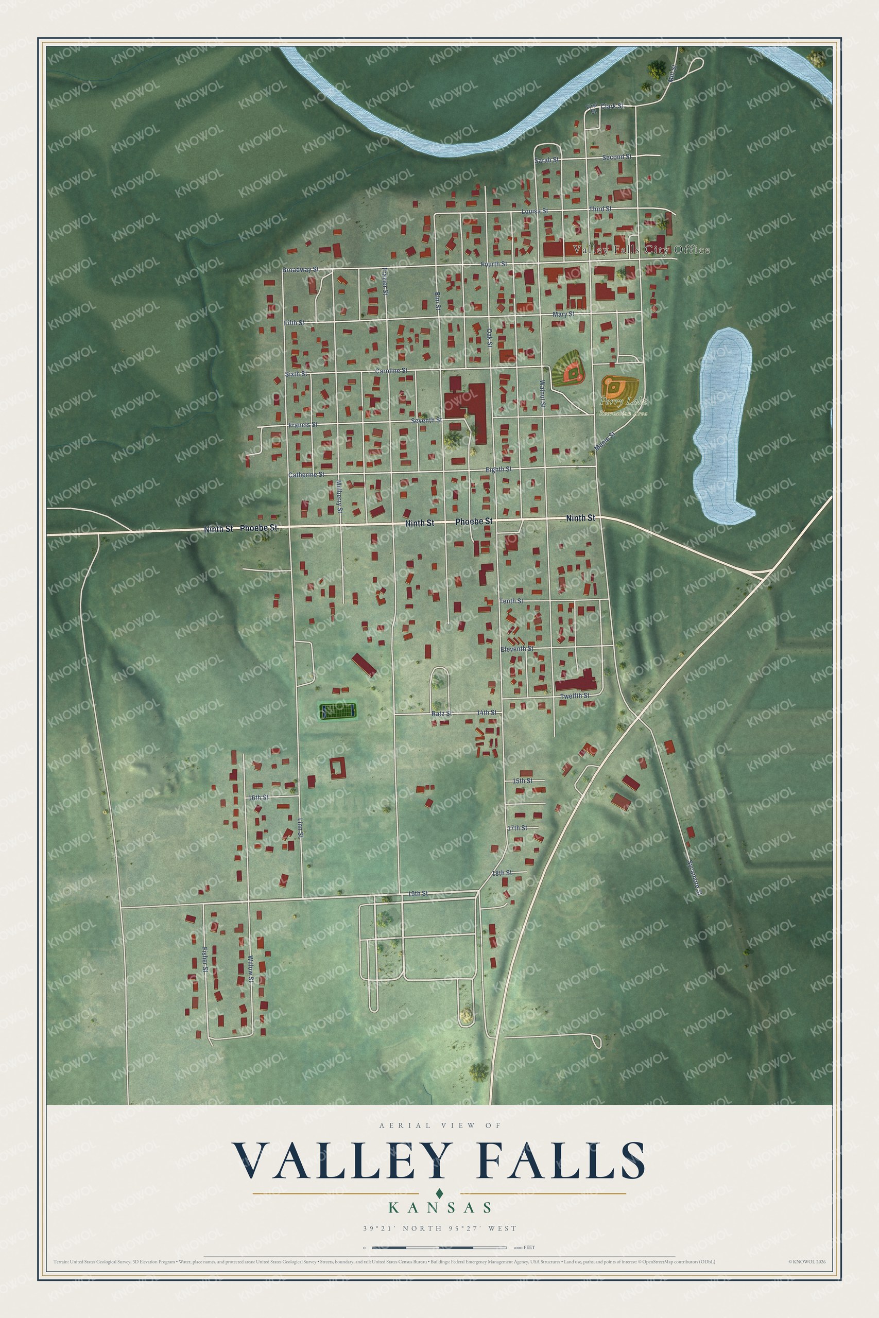 Watermarked full-map preview of Valley Falls, Kansas