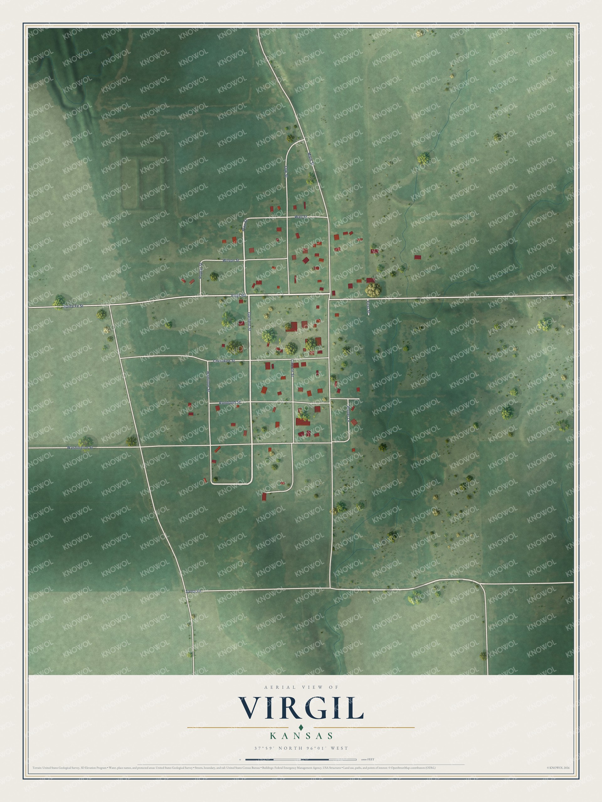 Watermarked full-map preview of Virgil, Kansas