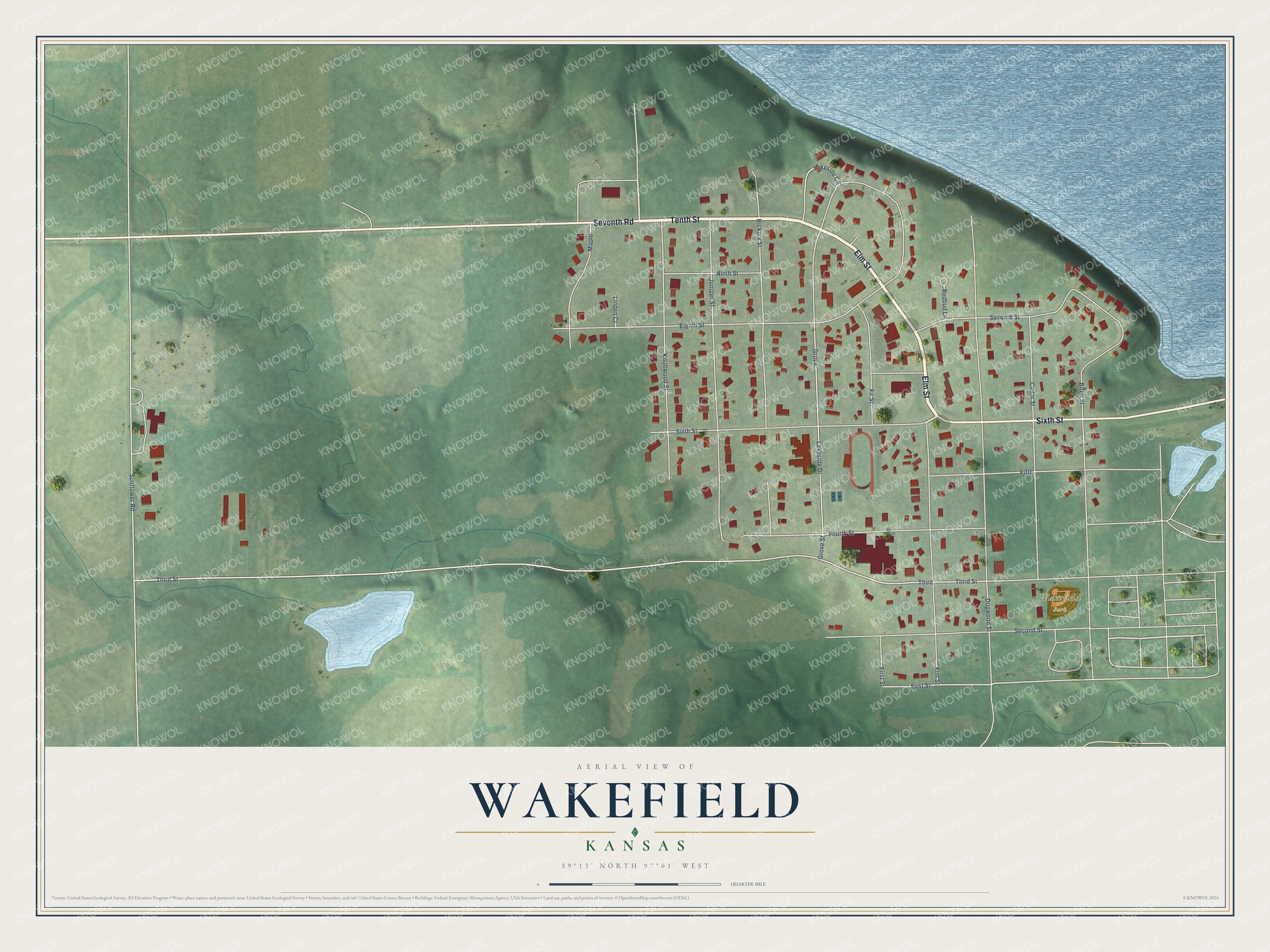 Watermarked full-map preview of Wakefield, Kansas