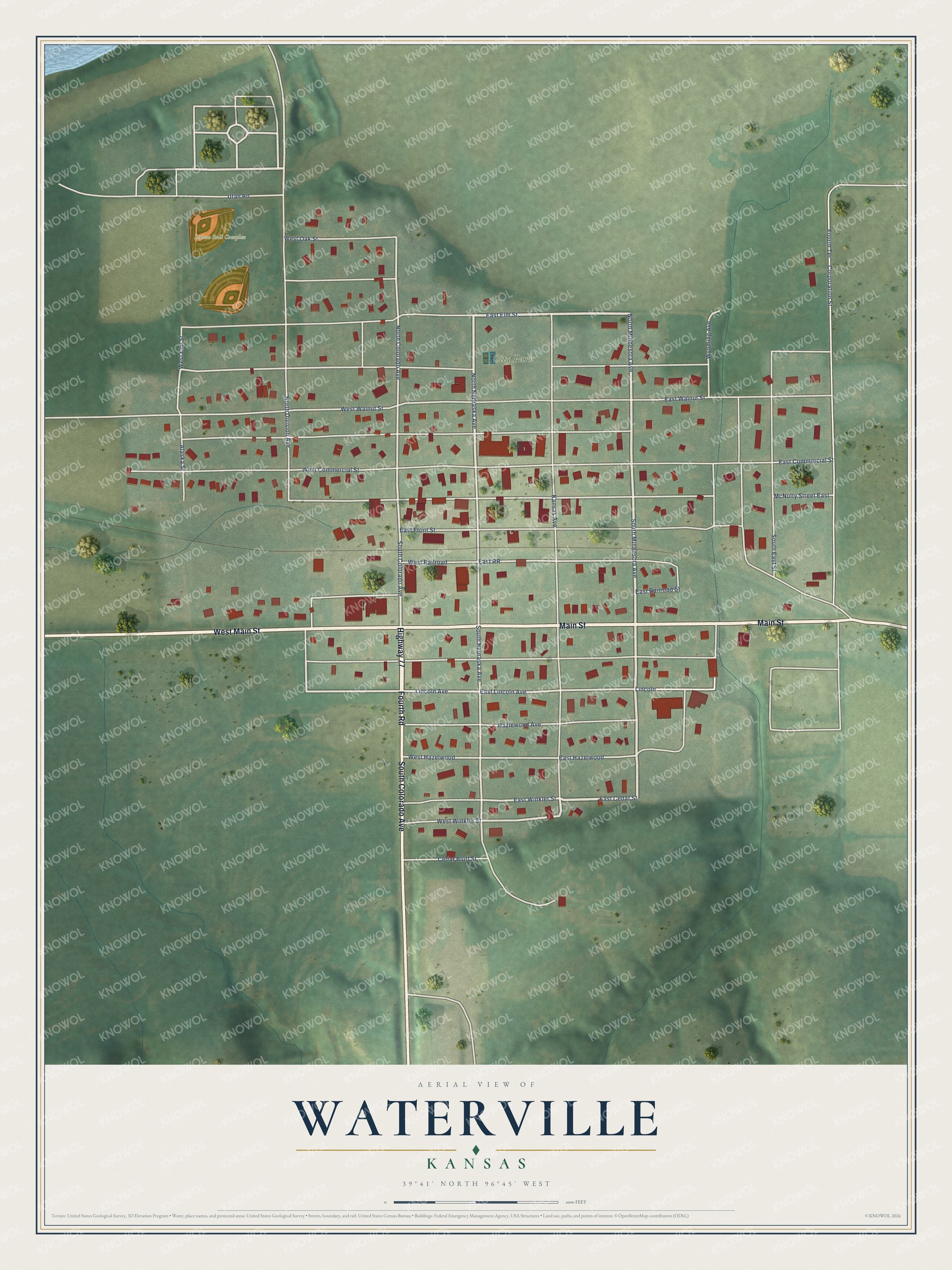 Watermarked full-map preview of Waterville, Kansas